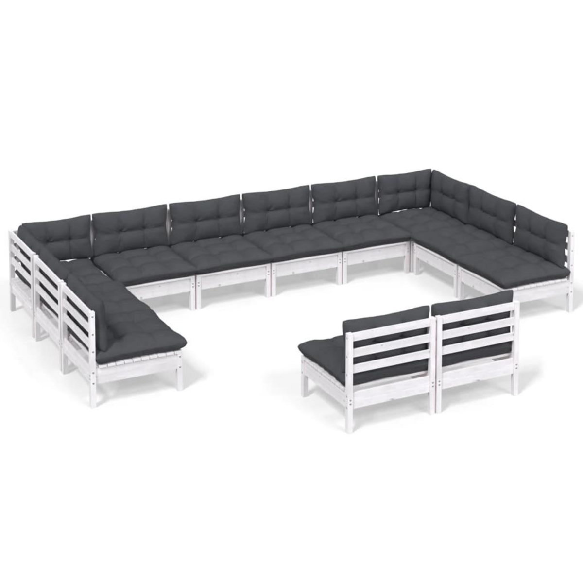 VIDAXL Salon de jardin 12 pcs avec coussins blanc bois de pin solide