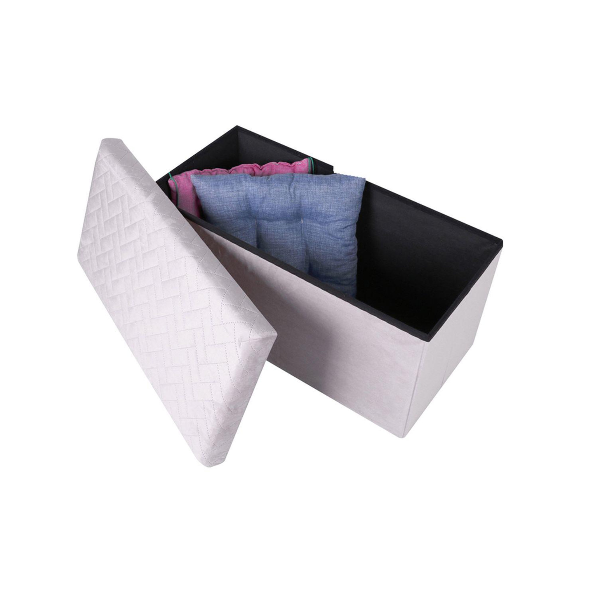 Voir la diapositive 4 : TOILINUX Banc de rangement pliable kube en velours - gris clair
