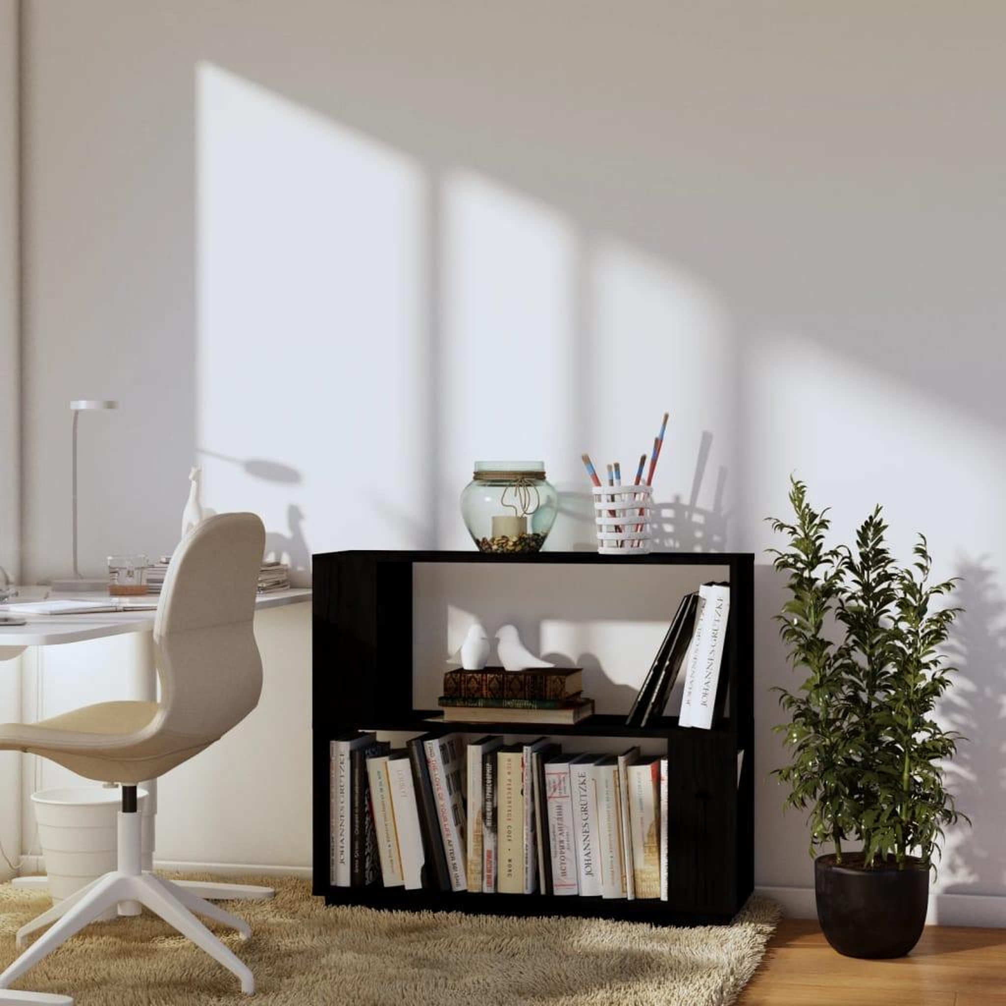 Voir la diapositive 3 : VIDAXL Bibliotheque/Separateur de piece Noir 80x25x70 cm Pin massif