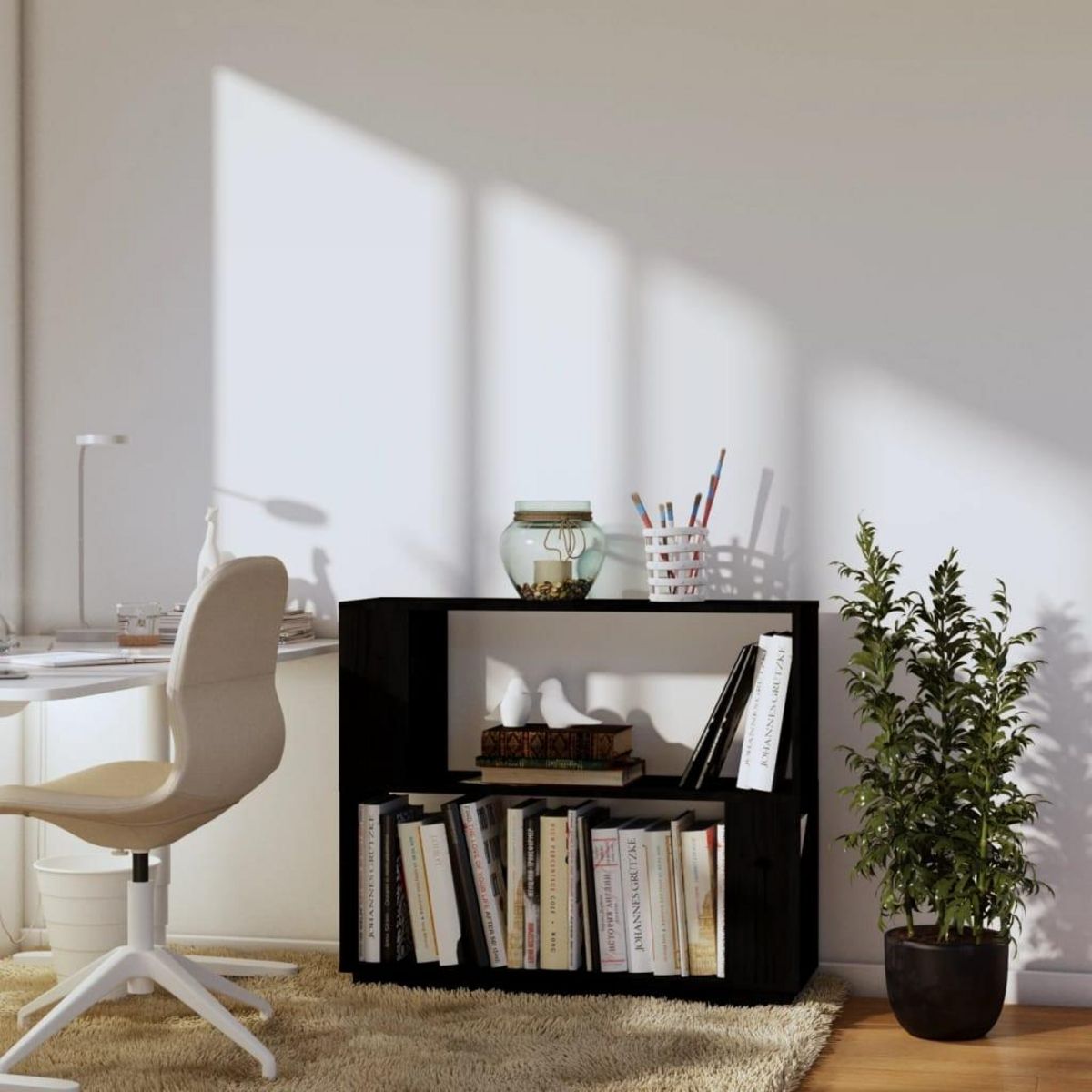 VIDAXL Bibliotheque/Separateur de piece Noir 80x25x70 cm Pin massif