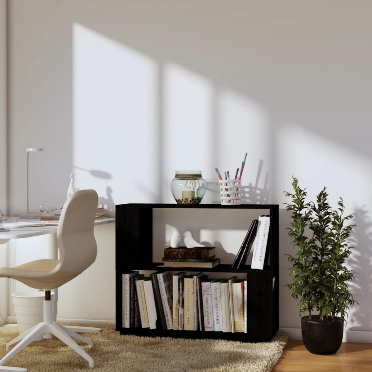 VIDAXL Bibliotheque/Separateur de piece Noir 80x25x70 cm Pin massif