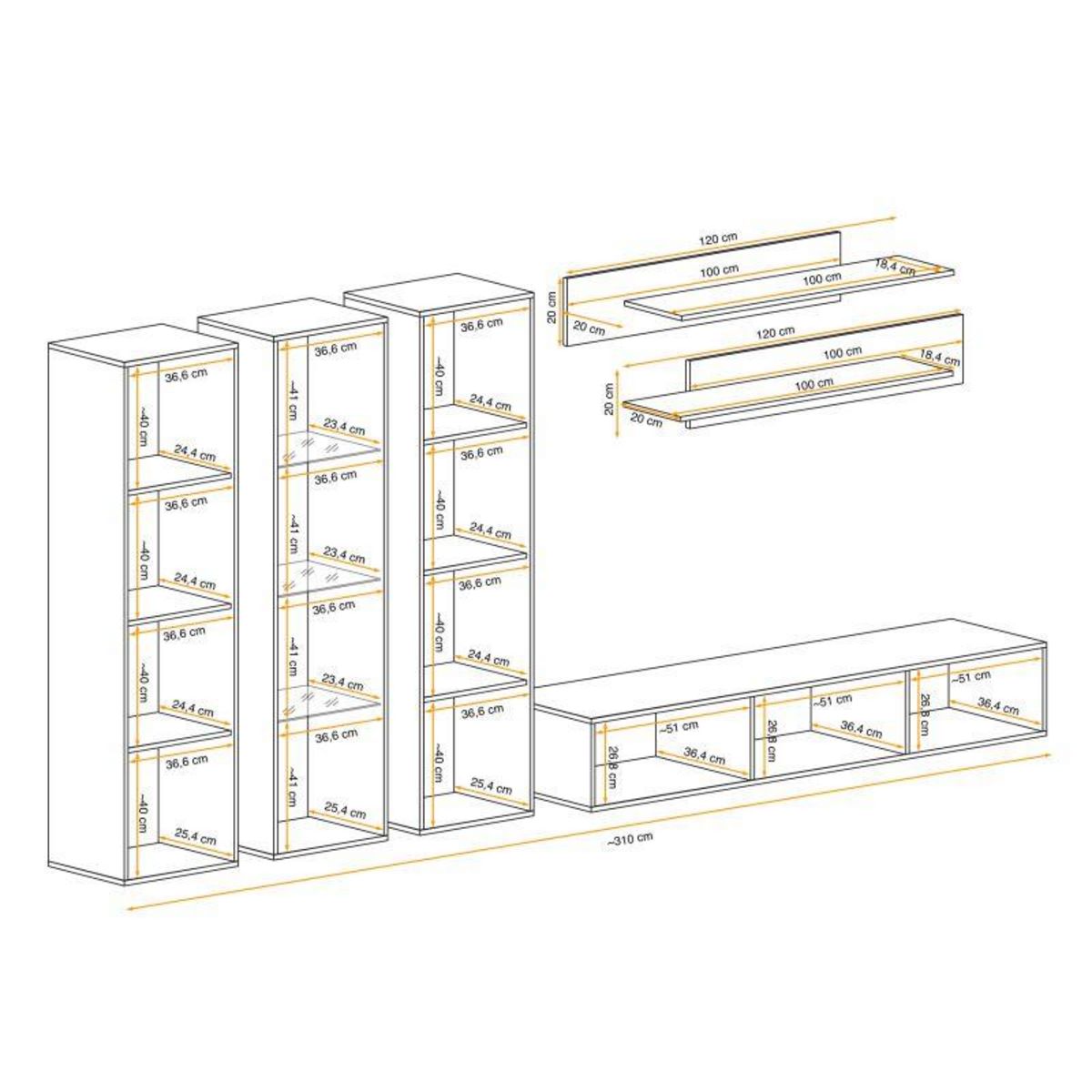 Paris Prix Meuble TV Mural Design  Fly IV  310cm Blanc