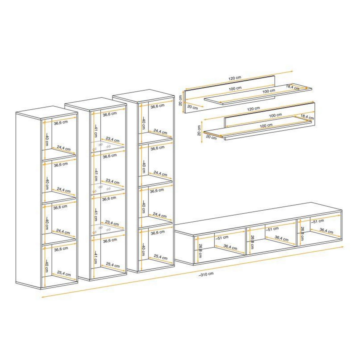 Paris Prix Meuble TV Mural Design  Fly IV  310cm Blanc