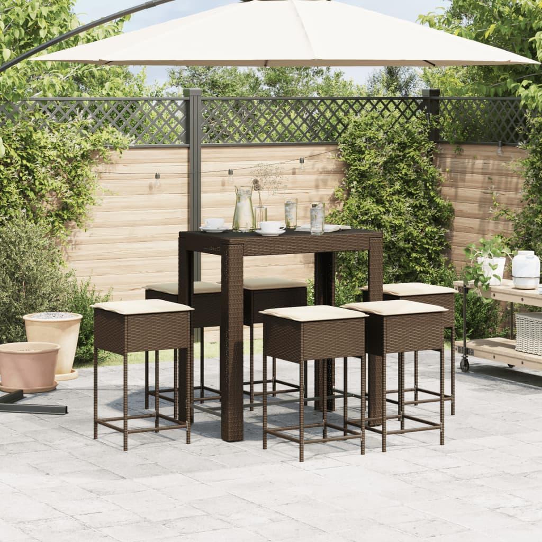 Voir la diapositive 3 : VIDAXL Ensemble de bar de jardin avec coussins 7 pcs marron poly rotin