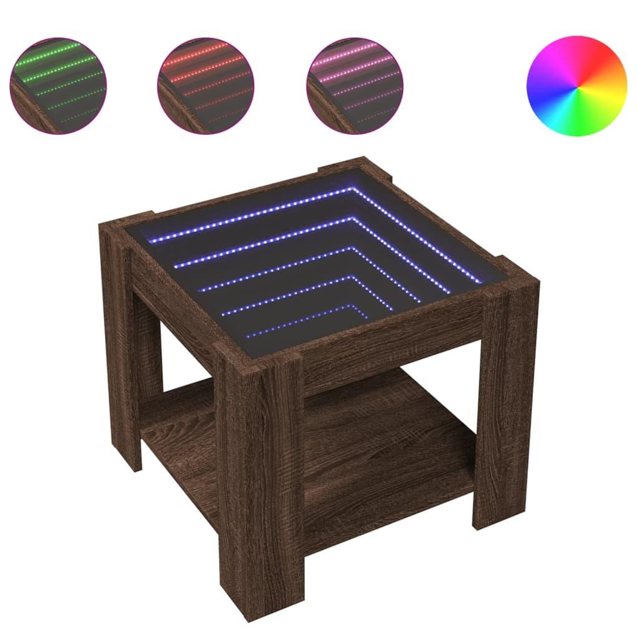 Voir la diapositive 2 : VIDAXL Table basse avec LED chene marron 53x53x45 cm bois d'ingenierie