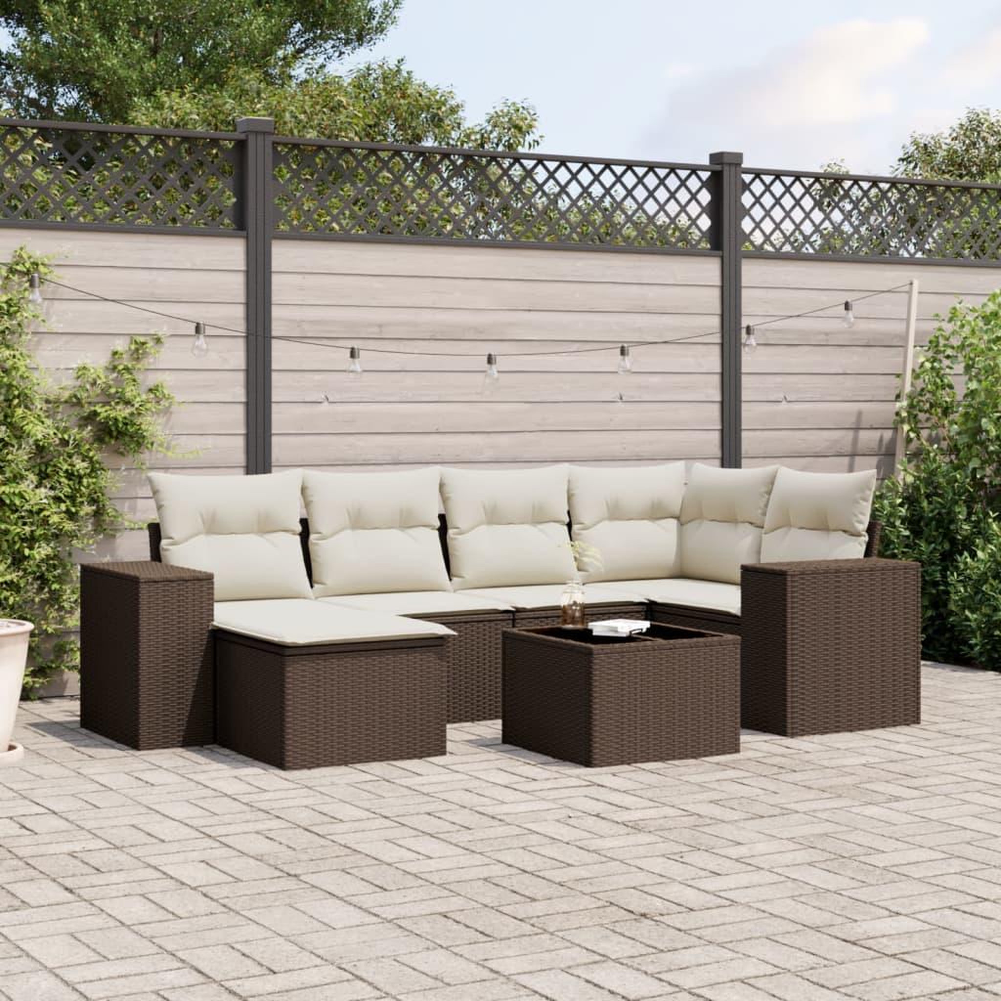 VIDAXL Salon de jardin avec coussins 7 pcs marron resine tressee
