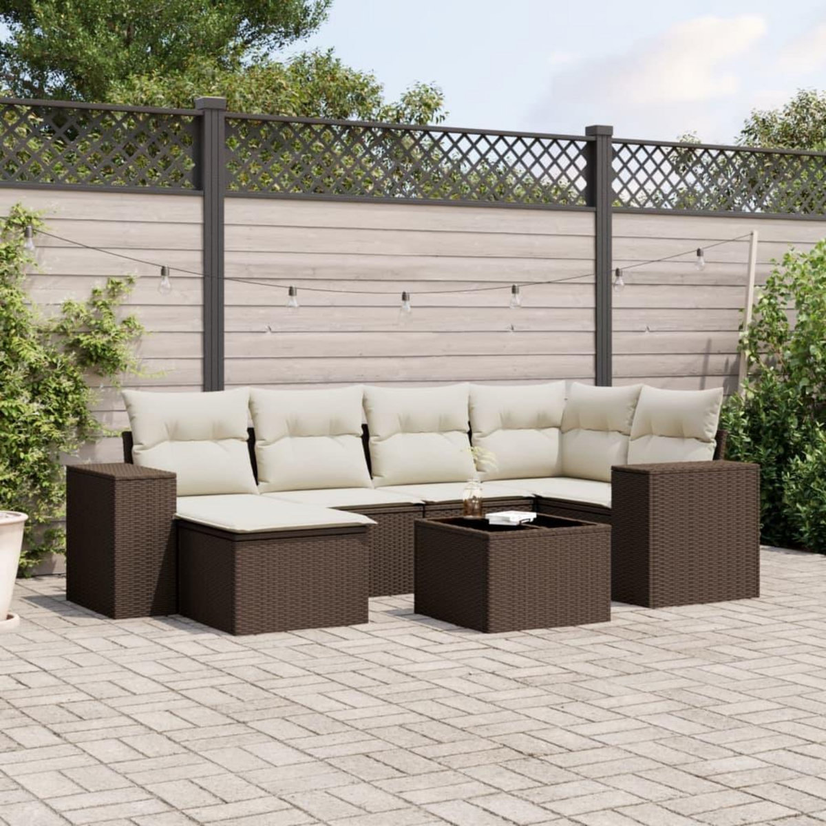 VIDAXL Salon de jardin avec coussins 7 pcs marron resine tressee