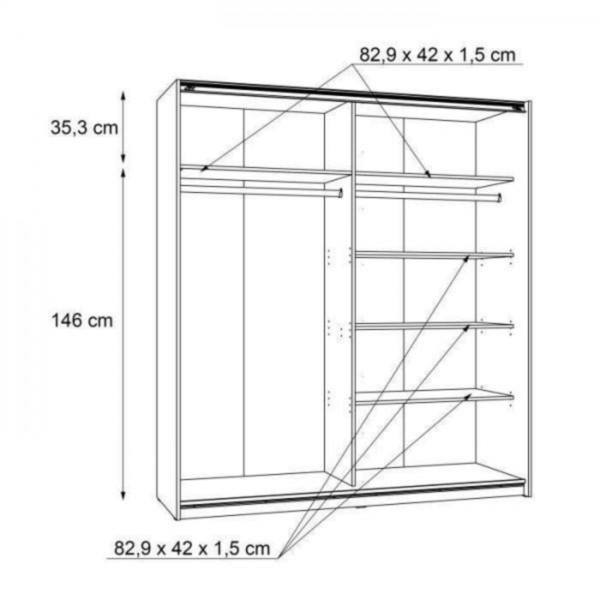 MARKET24 Armoire 2 portes coulissantes - Panneaux de particules - Blanc - L 170,3 x P 61,2 x H 190,5 cm - ULOS