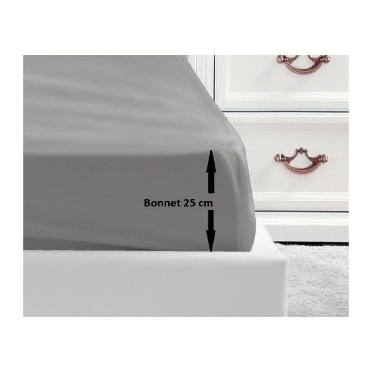 LOVELY HOME LOVELY HOME Drap Housse 100% coton 180x200x25 cm gris clair