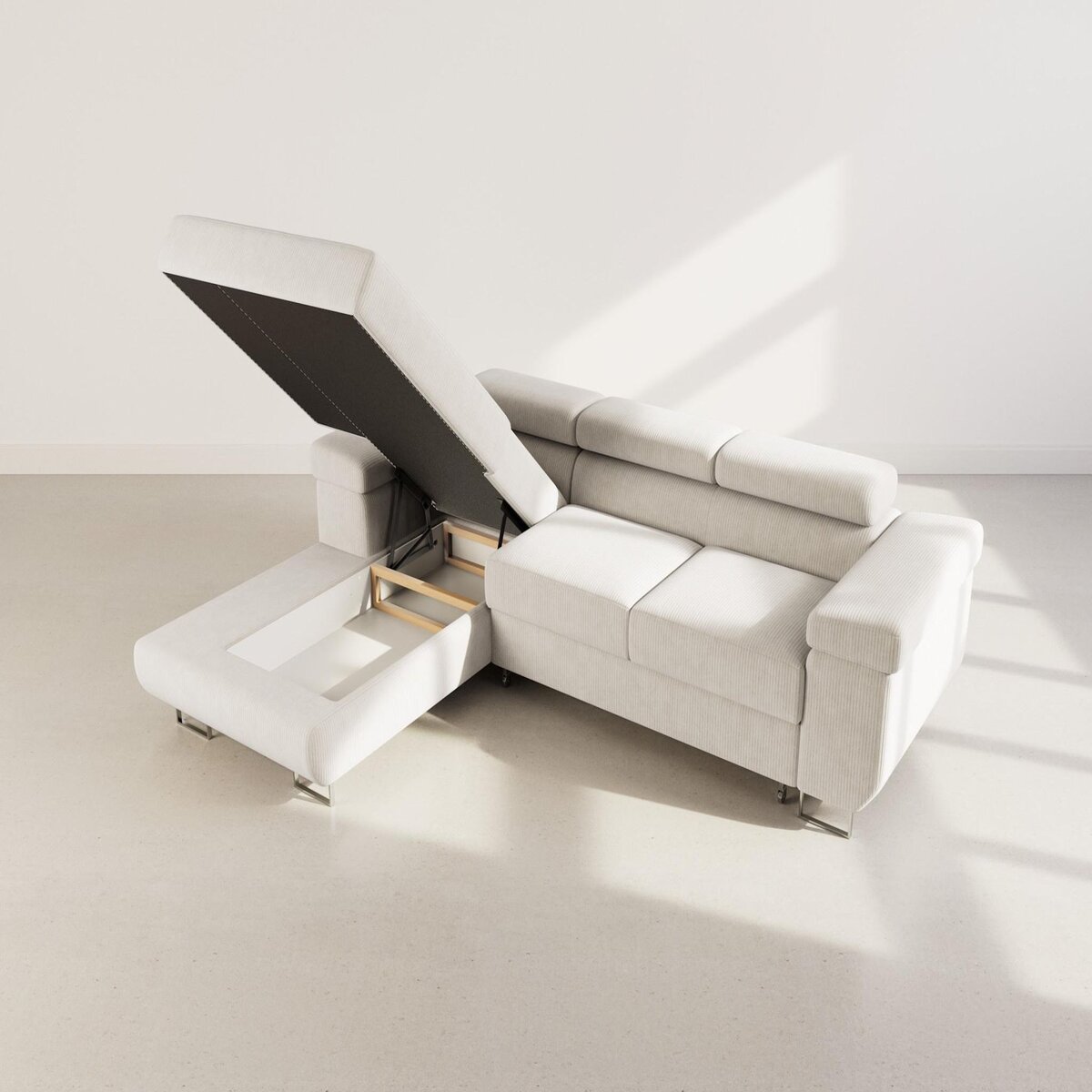 BEST MOBILIER Pablo - canapé d'angle gauche - 6 places - convertible avec coffre et têtières réglables - en velours côtelé