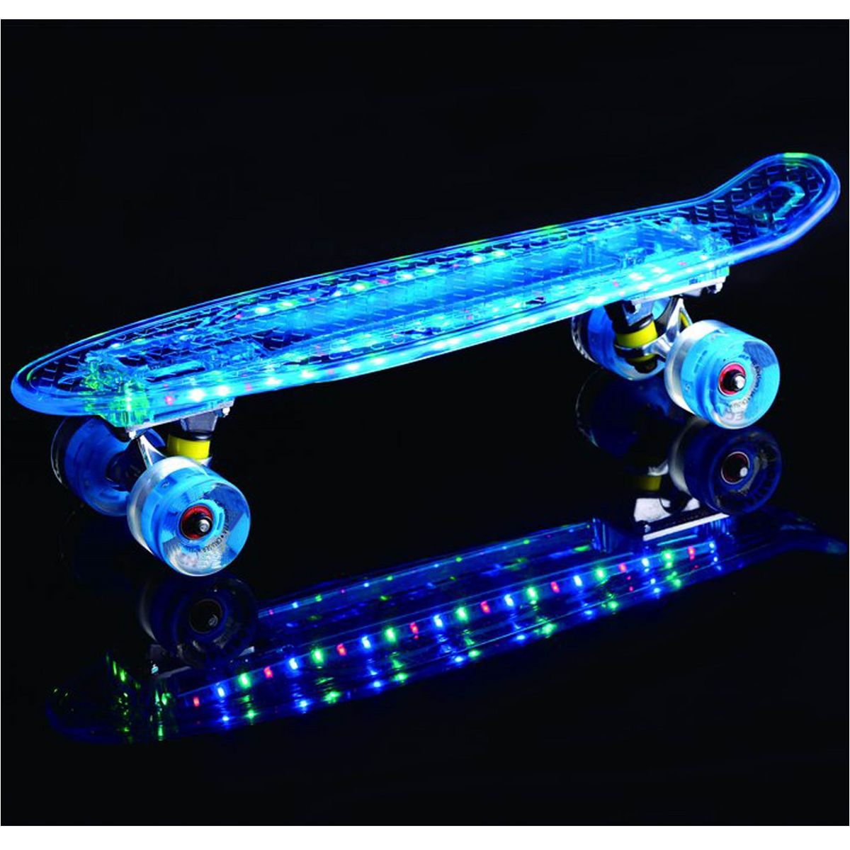 CDTS Skateboard RETRO avec enceinte Bluetooth et plateau lumineux transparent - Bleu