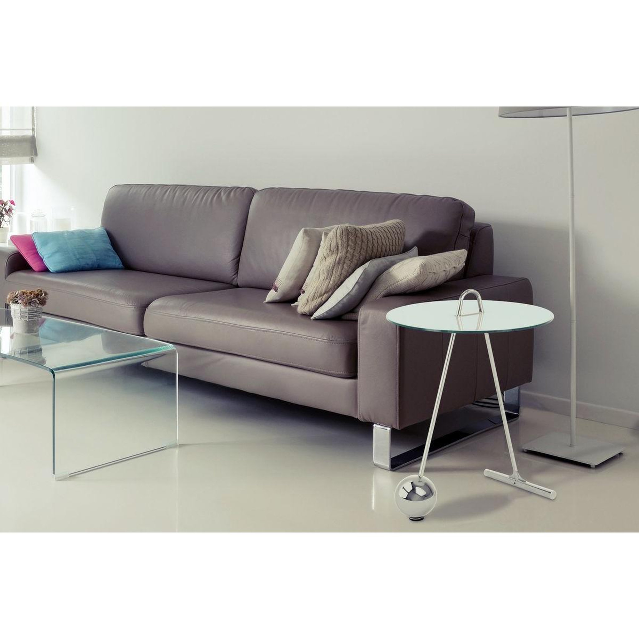 Voir la diapositive 3 : Paris Prix Table d'appoint design  pendule  60cm argent & blanc