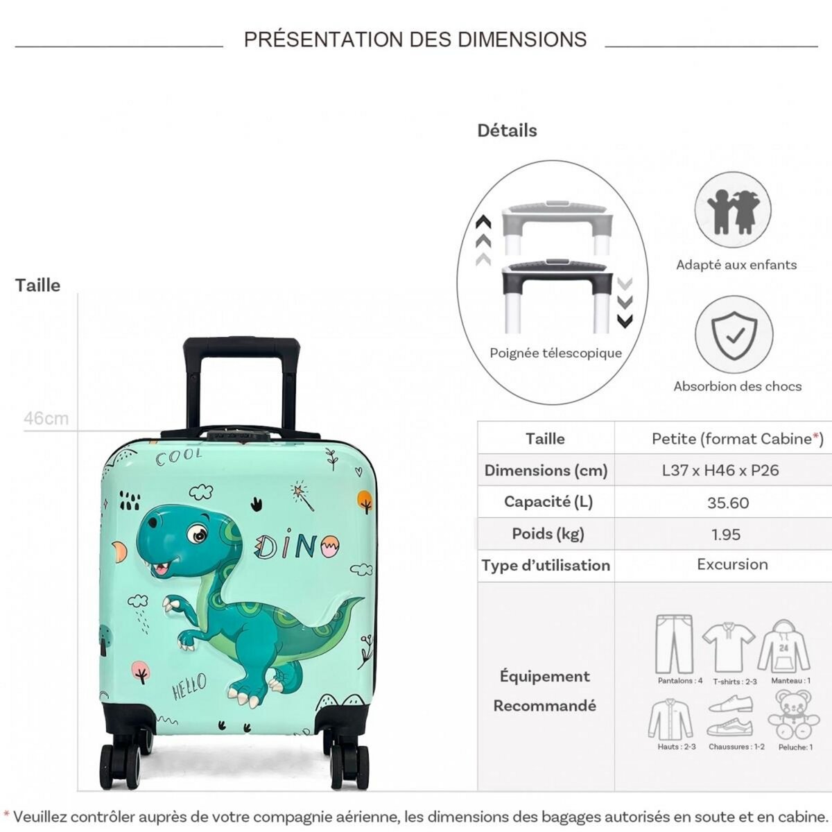 Les Sacs de K'rlot Valise cabine rigide motif 3D 46cm