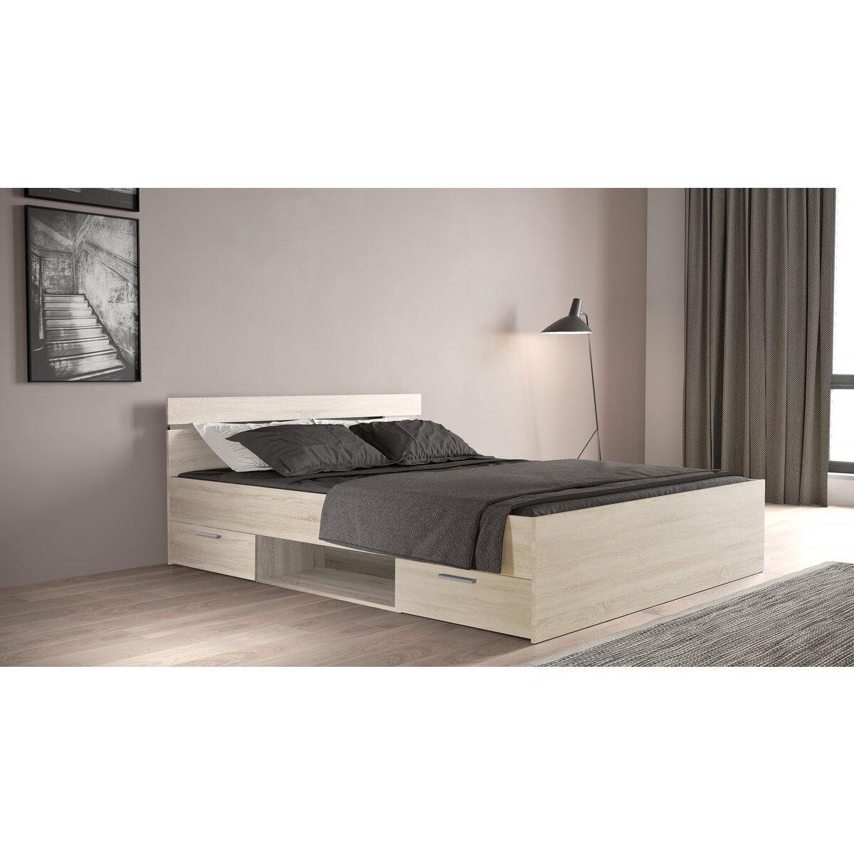 Habitat et Jardin Lit Double en bois  Michigan  - 160 x 200 cm - Marron