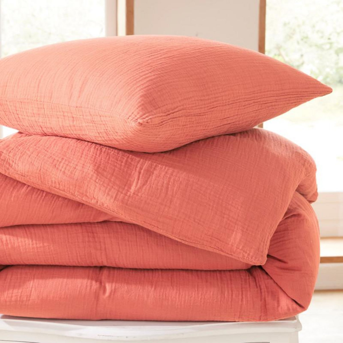 COTON PUR Parure de draps 4 pièces  Noah  Gaze de Coton pour lit 2 Places 160 cm