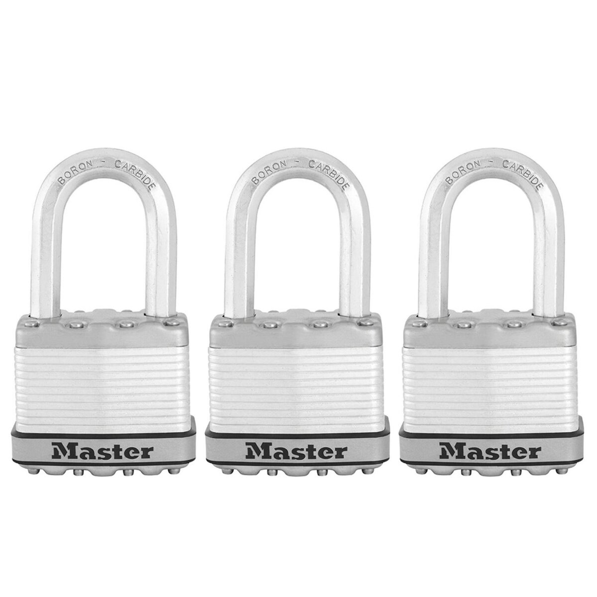 Master lock Cadenas Très Haute Sécurité [A Clé] [Acier Laminé] [Extérieur] [Pack de 3] [Anse M] M5EURTRILF