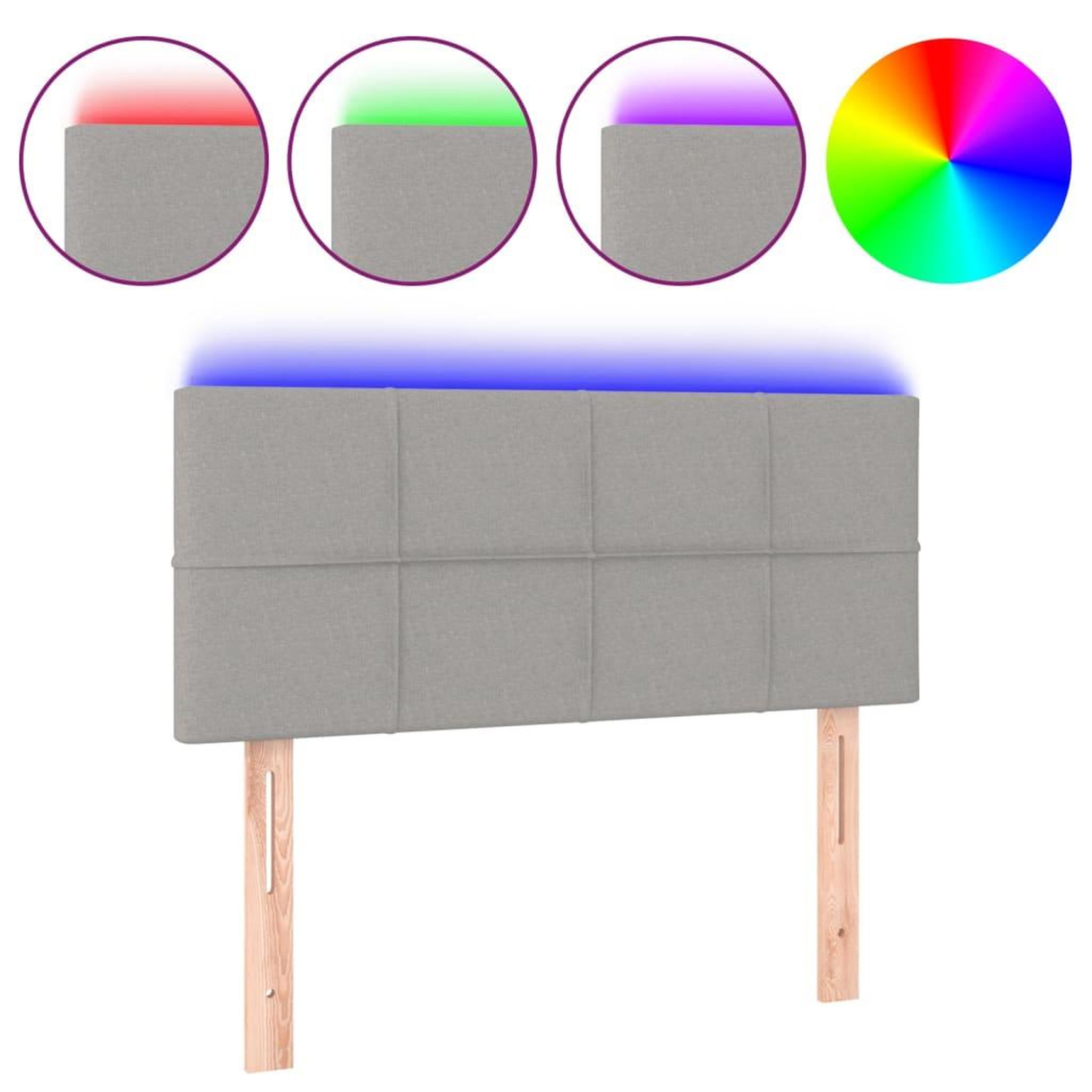 Voir la diapositive 2 : VIDAXL Tete de lit a LED Gris clair 100x5x78/88 cm Tissu