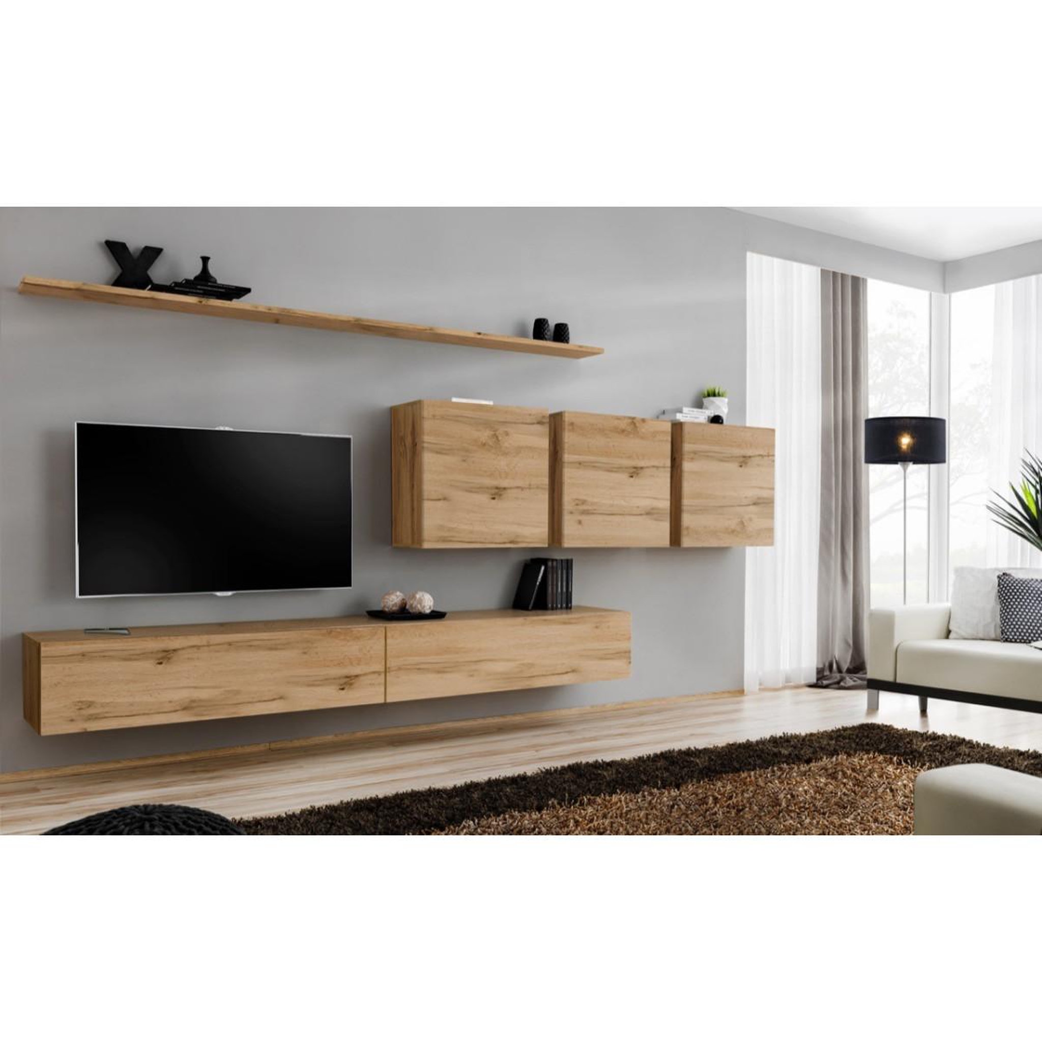 Voir la diapositive 2 : Paris Prix Meuble tv mural design  switch vii  340cm naturel