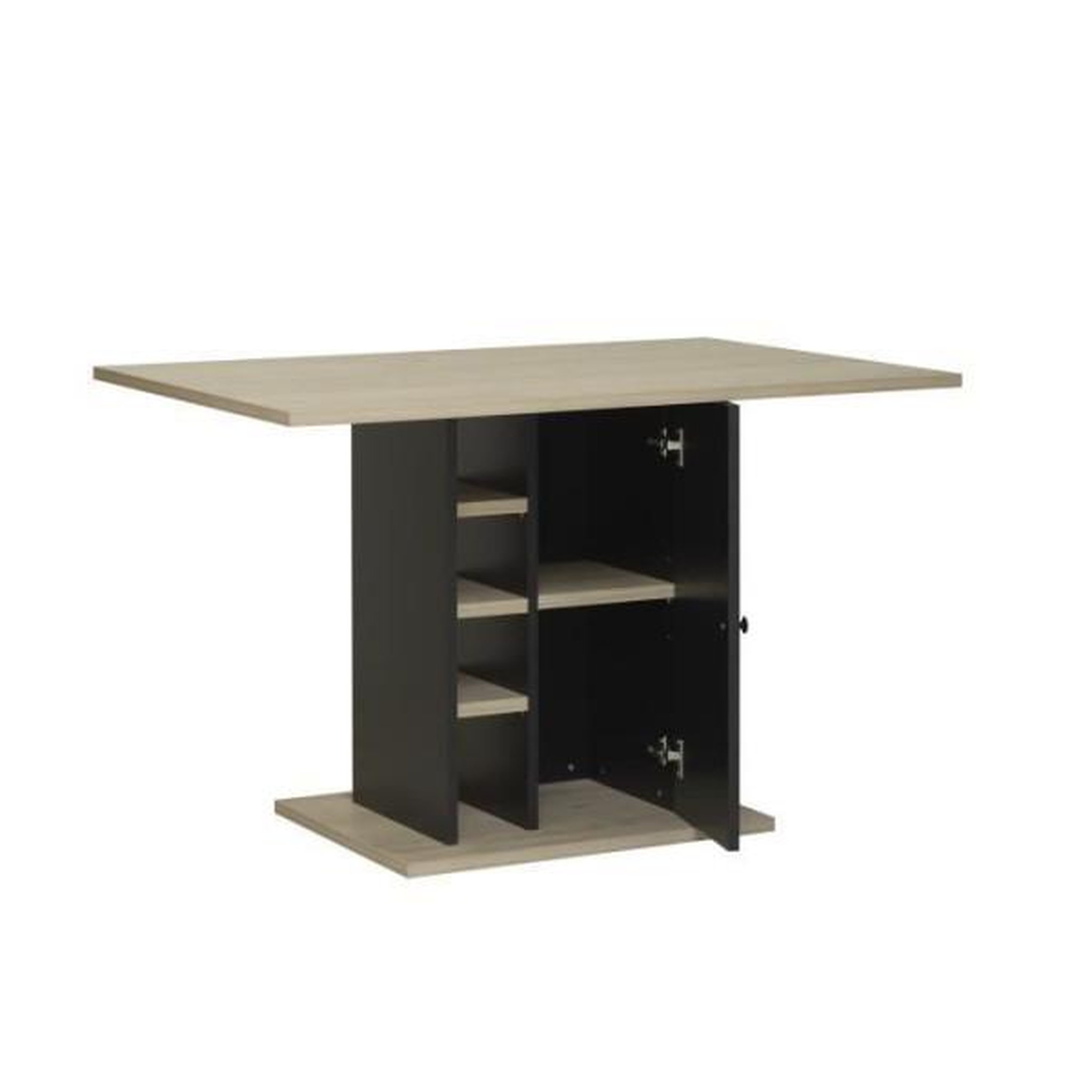 Voir la diapositive 4 : GAMI Table a manger rectangulaire avec rangement 1 porte - Décor chene et noir - OXFORD - L 120 x P 80 x H 75 cm