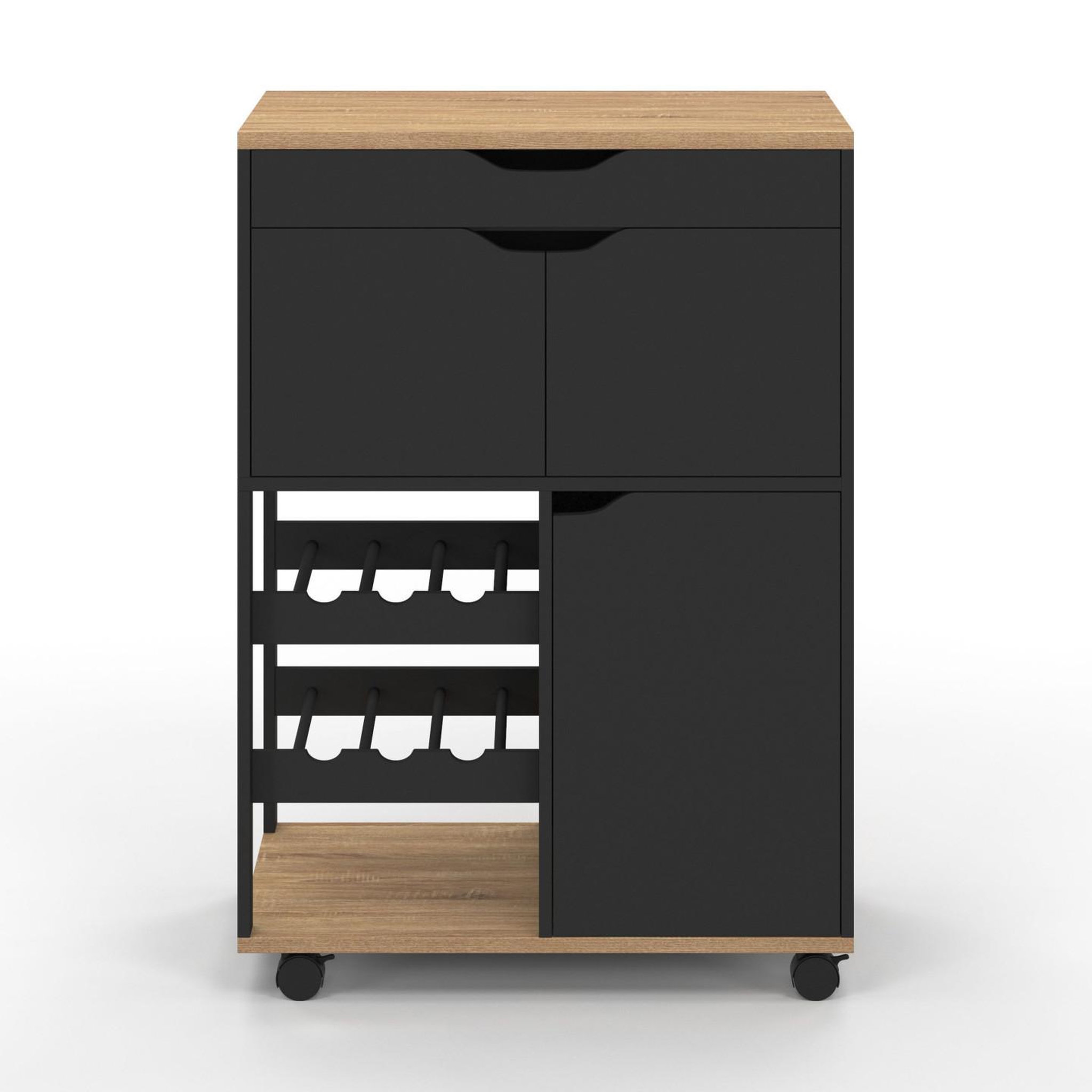 Voir la diapositive 3 : ID MARKET Desserte de cuisine cosy avec placards et range bouteilles bois et noir