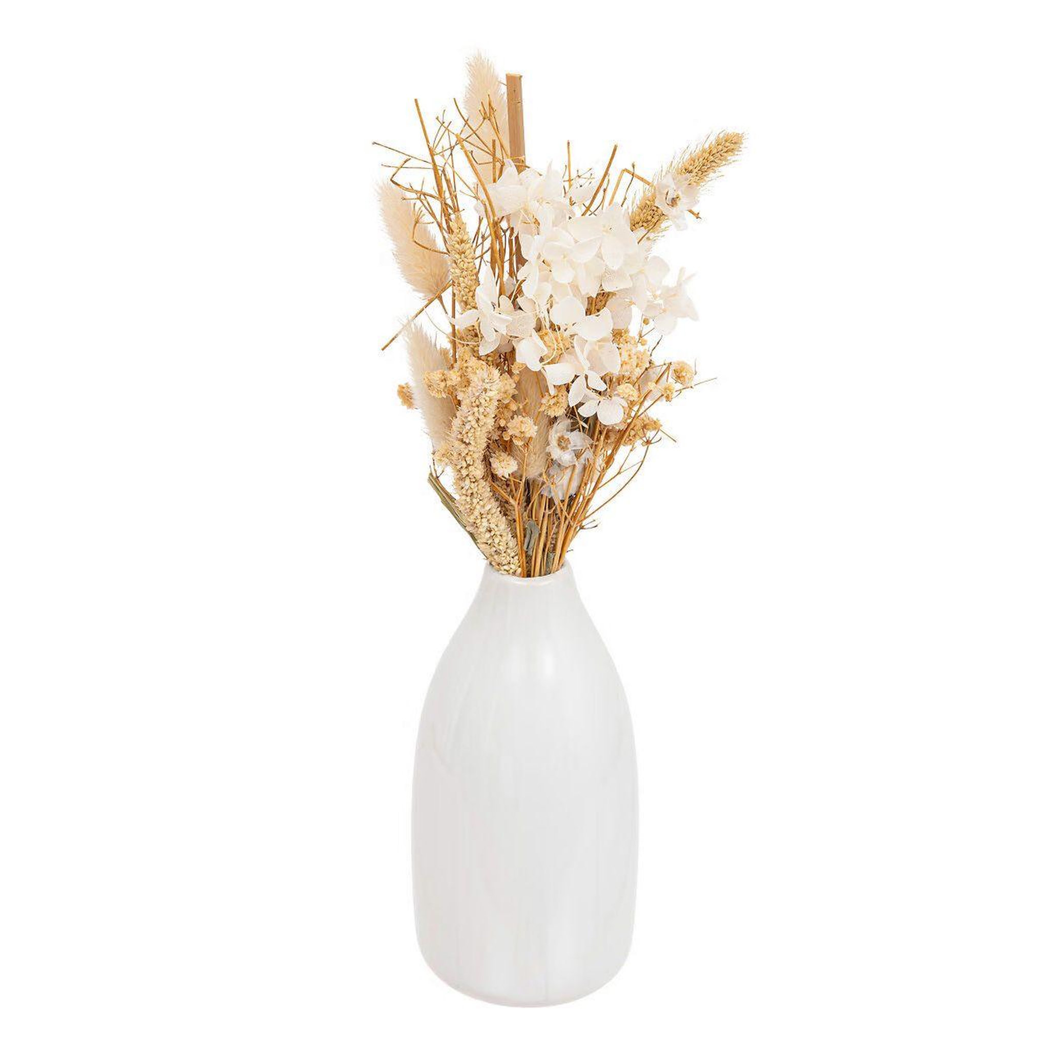 ATMOSPHERA Composition de fleurs séchées  vase  25cm blanc