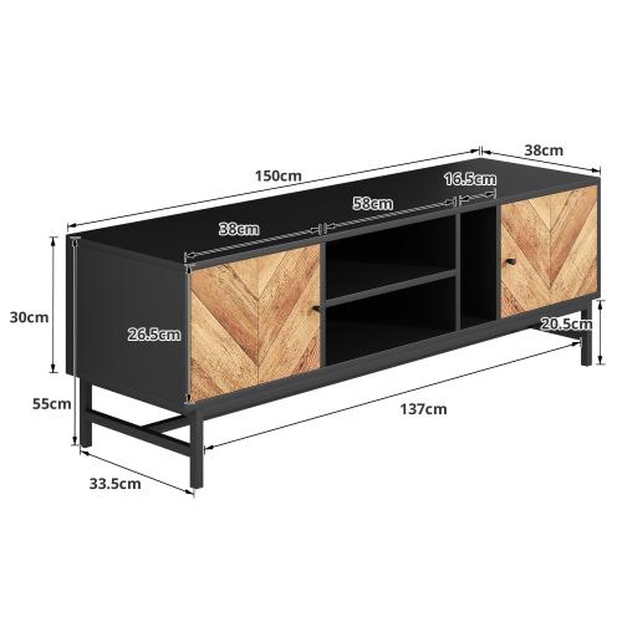 Voir la diapositive 3 : MERAX Meuble tv noir+naturel 150 cm panneau de particules