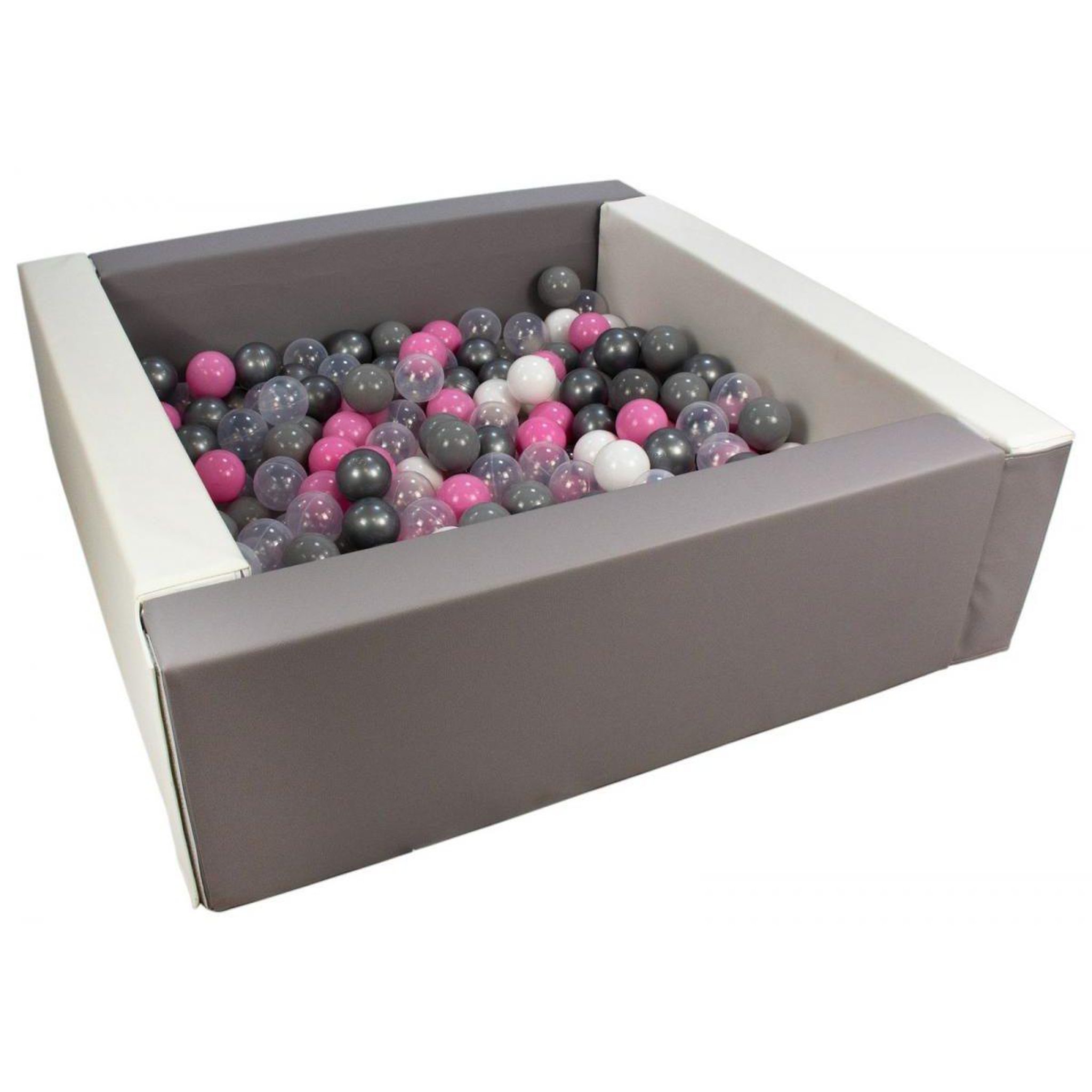 VELINDA Piscine à balles carrée avec 200 balles - blanc, gris/blanc, transparent, rose clair, gris, argent