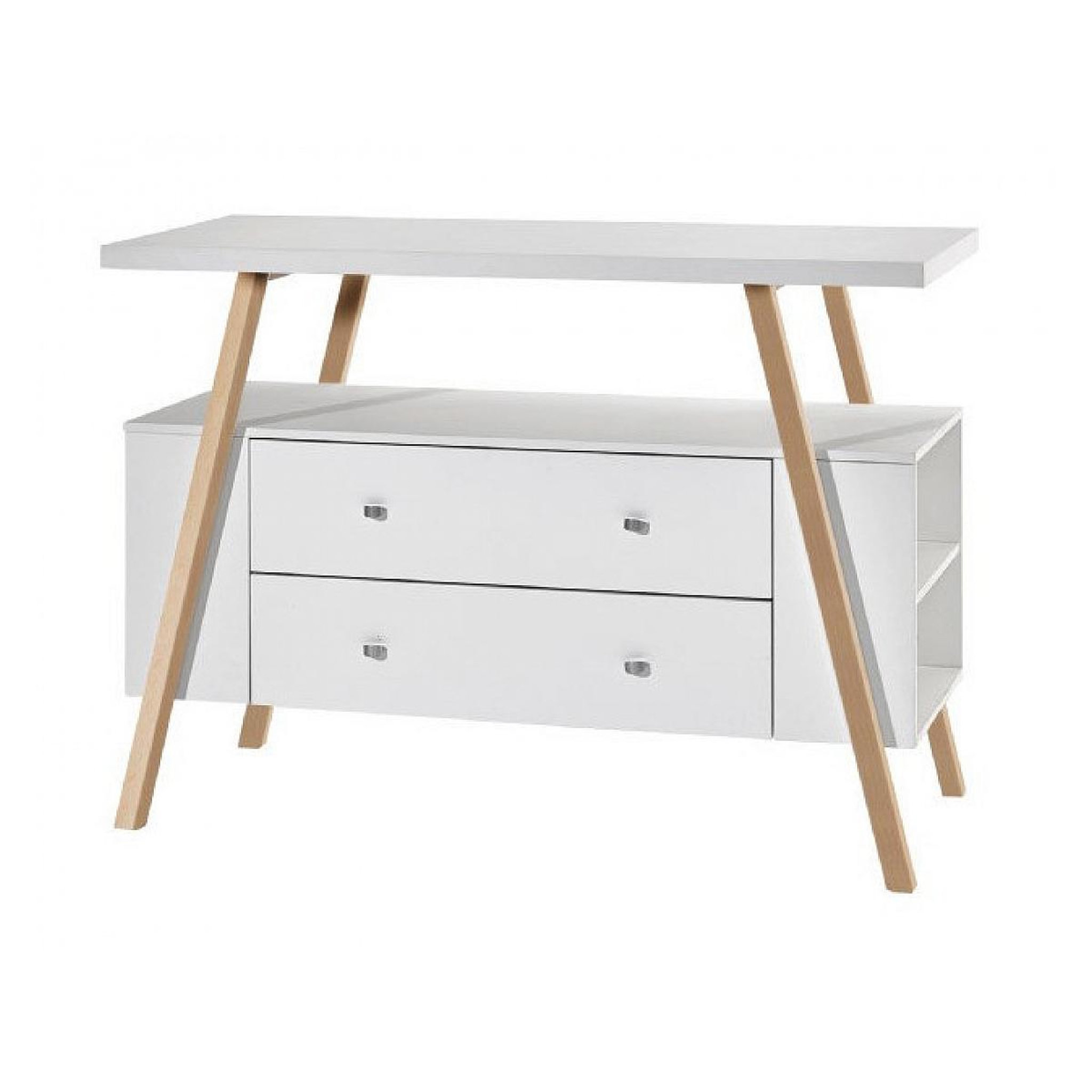 Voir la diapositive 1 : SCHARDT Commode avec plan à langer laqué blanc et pieds hêtre Holly Nature L 125 x H 100 x P 53 cm