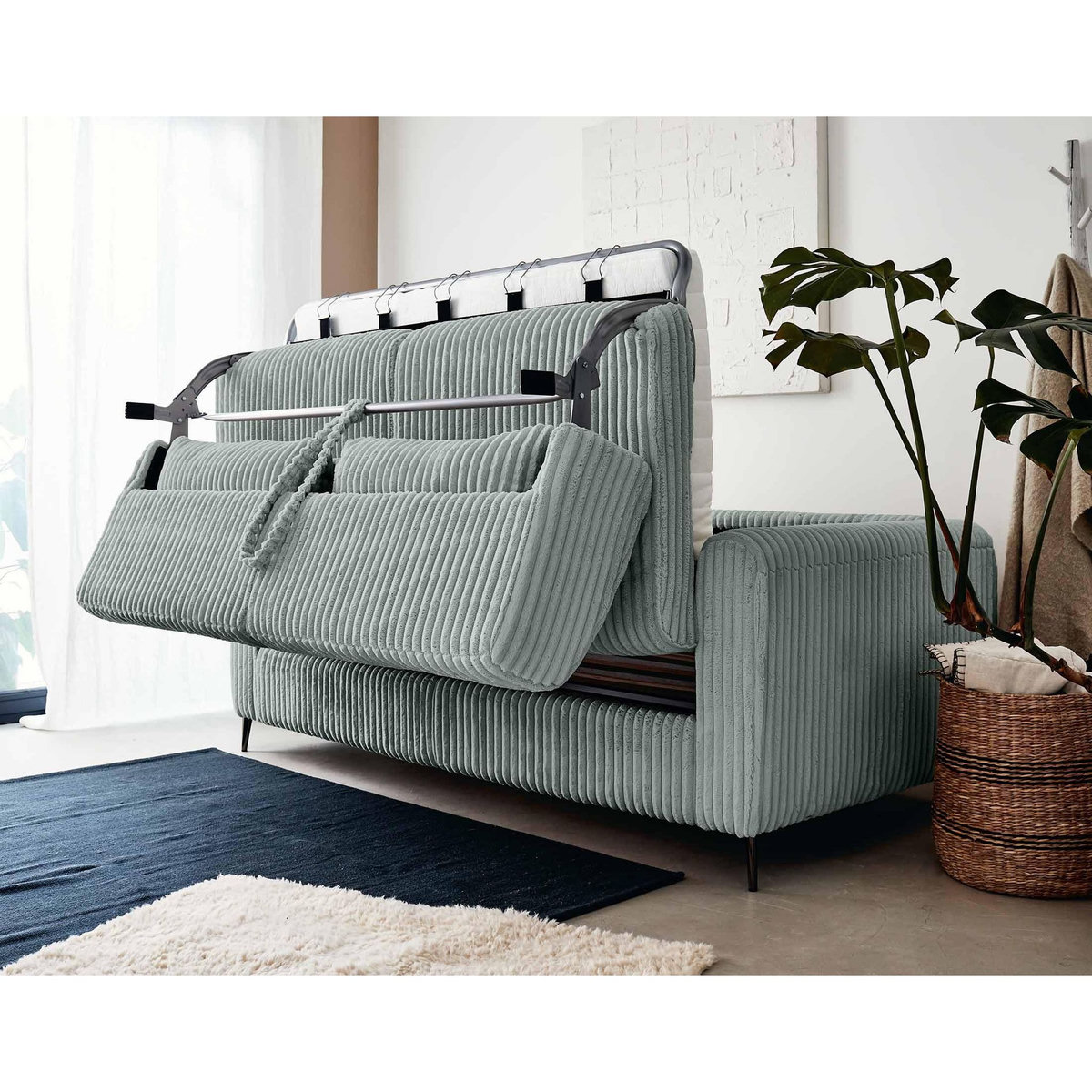 LISA DESIGN Owen - canapé 3 places convertible express couchage quotidien 140 cm matelas 12 cm en velours côtelé grosses côtes