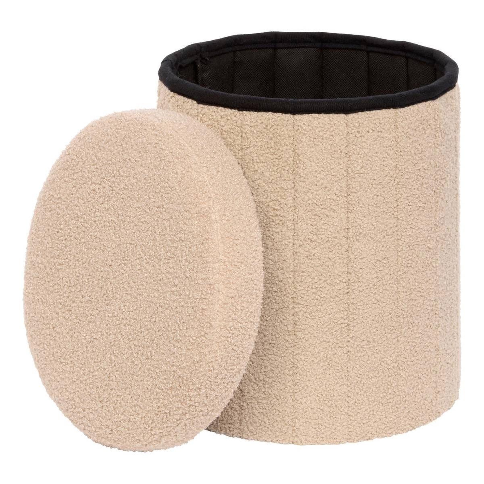 Voir la diapositive 2 : ATMOSPHERA Pouf coffre rond bouclette  jaiko  38cm beige