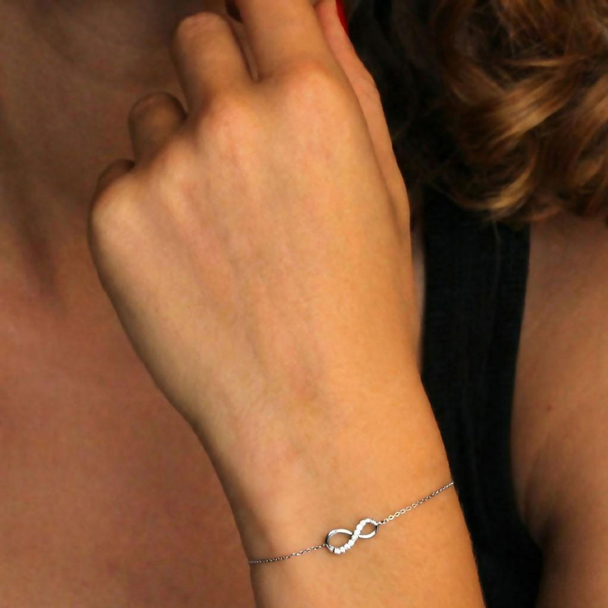 L'ATELIER D'AZUR Bracelet Or Blanc - Motif Infini Infinity Pavé de Zirconiums - Femme