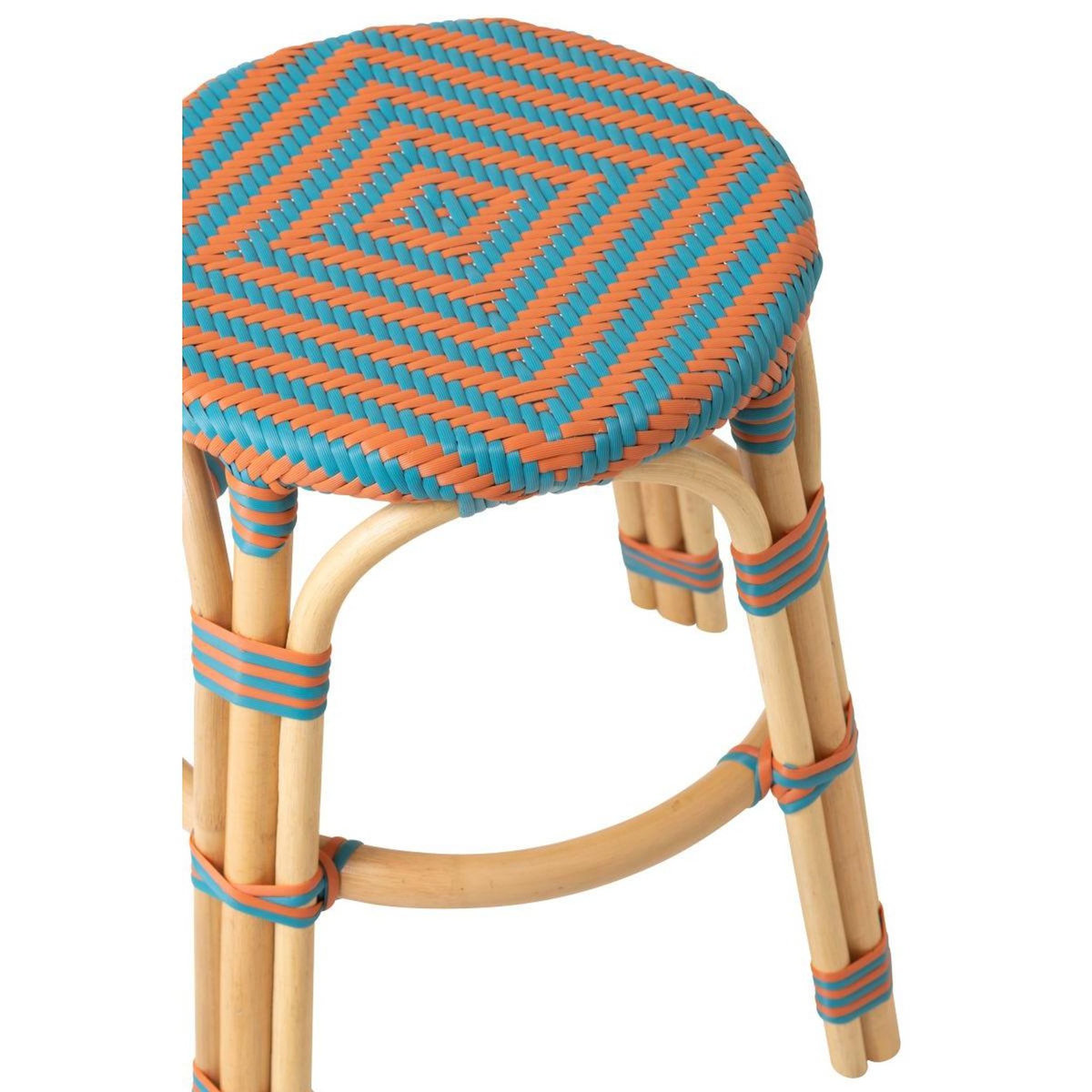 Paris Prix Tabouret en Rotin  Geo  46cm Orange & Turquoise