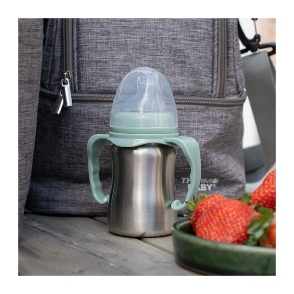 THERMOBABY Tasse d'apprentissage - THERMOBABY - Inox - 180 ml - Vert Cactus - Ergonomique et anti-fuites
