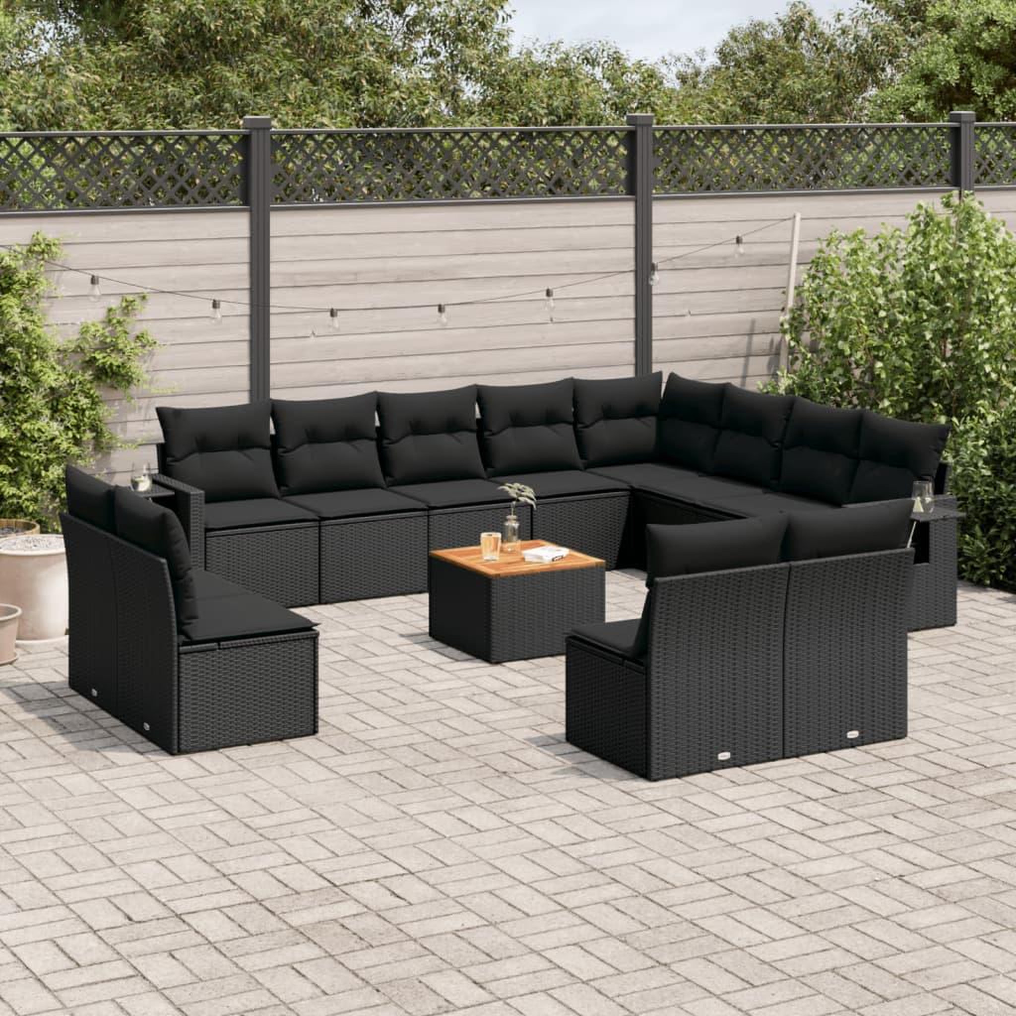 VIDAXL Salon de jardin avec coussins 13 pcs noir resine tressee