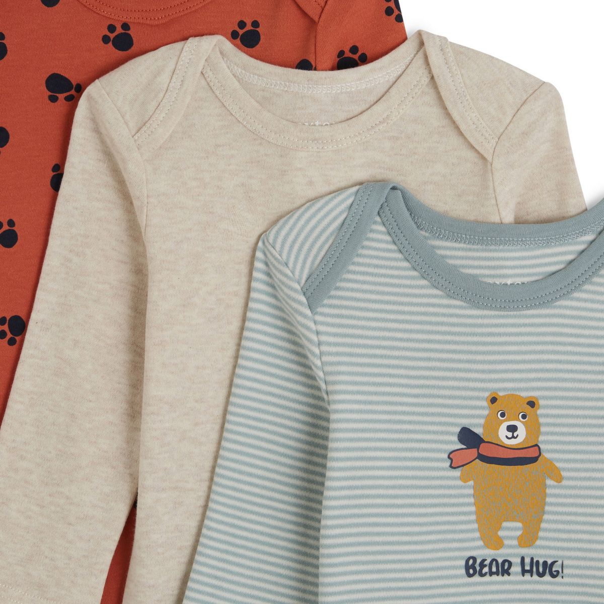 INEXTENSO Lot de 3 bodies manches longues ours bébé garçon