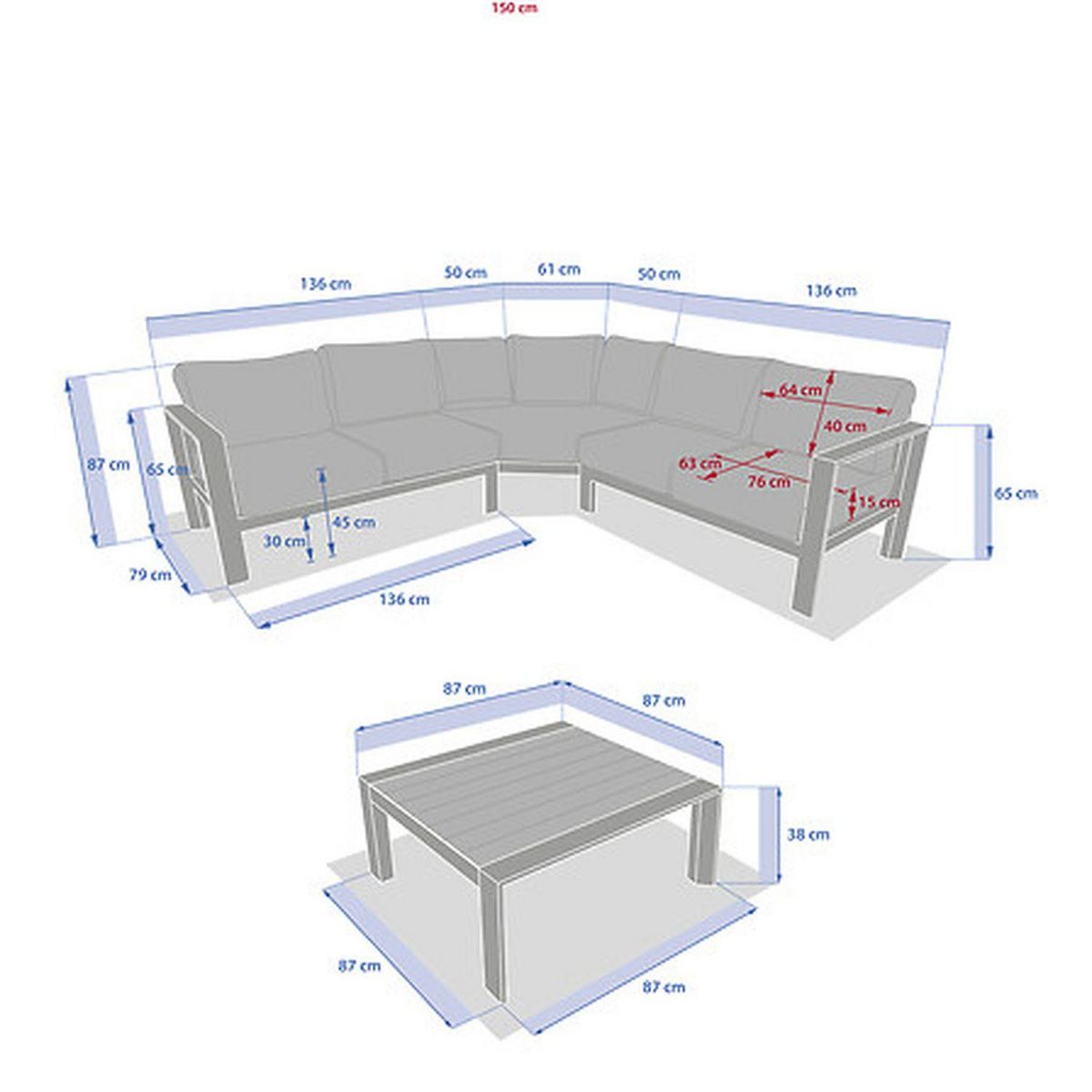 HESPERIDE Salon de jardin d'angle en aluminium 5 places EVASION