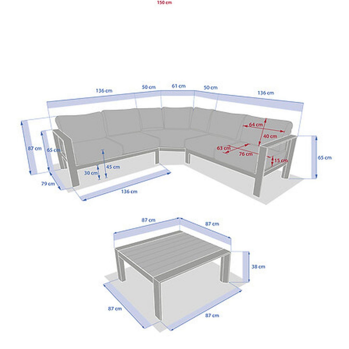 HESPERIDE Salon de jardin d'angle en aluminium 5 places EVASION