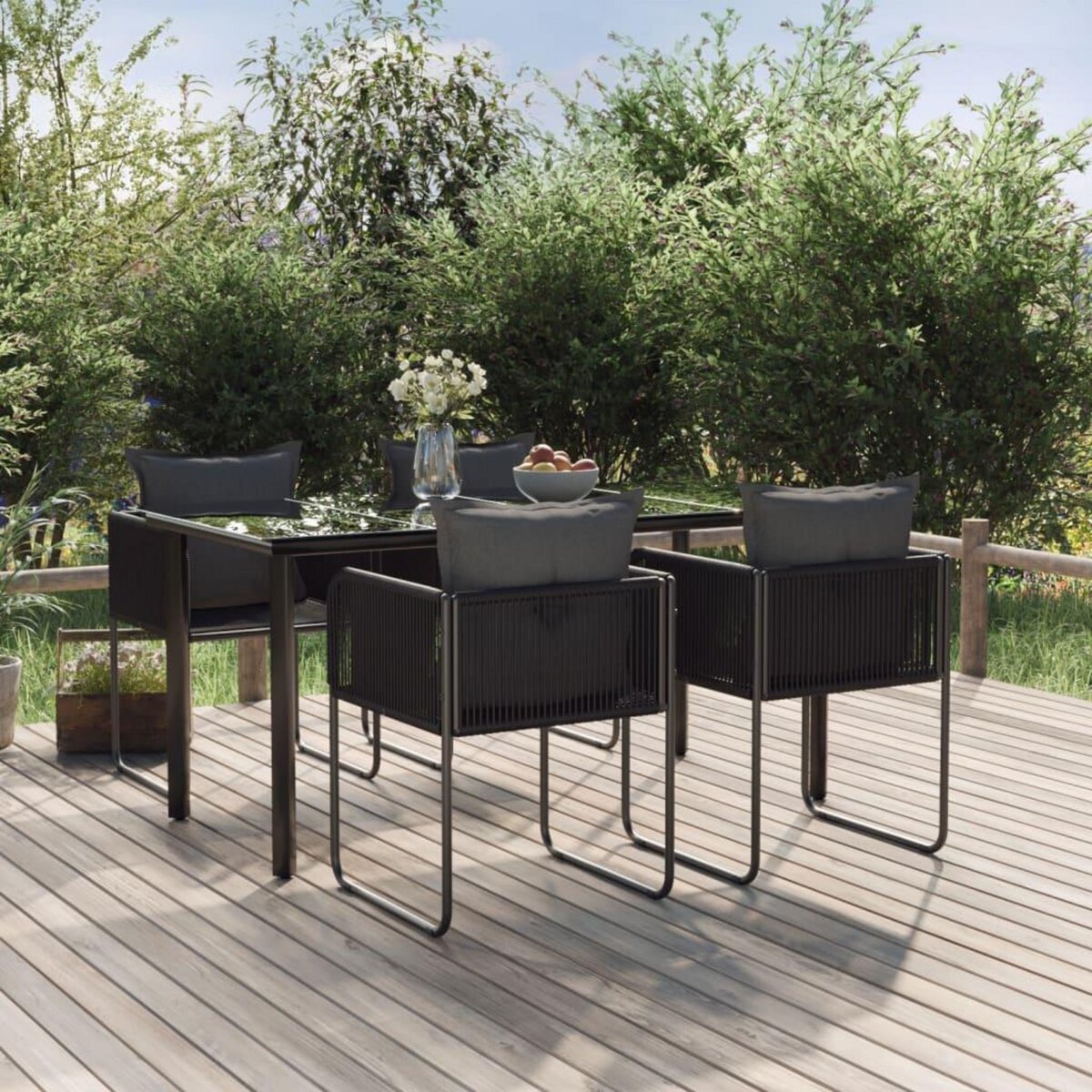 VIDAXL Ensemble a manger de jardin 5 pcs Noir