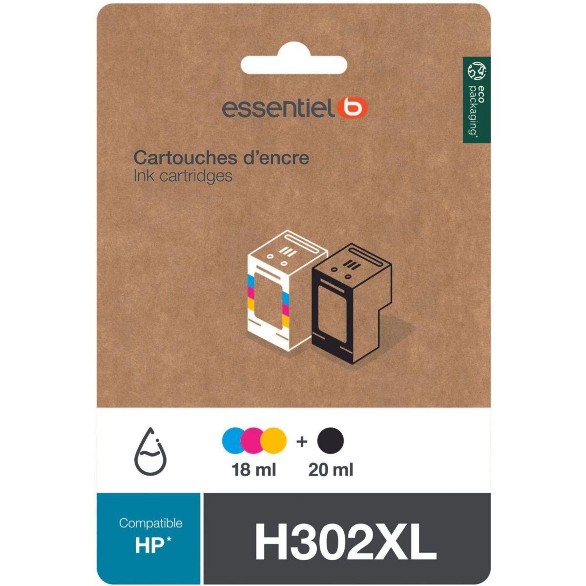 ESSENTIEL B Cartouche d'encre H302 XL Noir + 3 couleurs