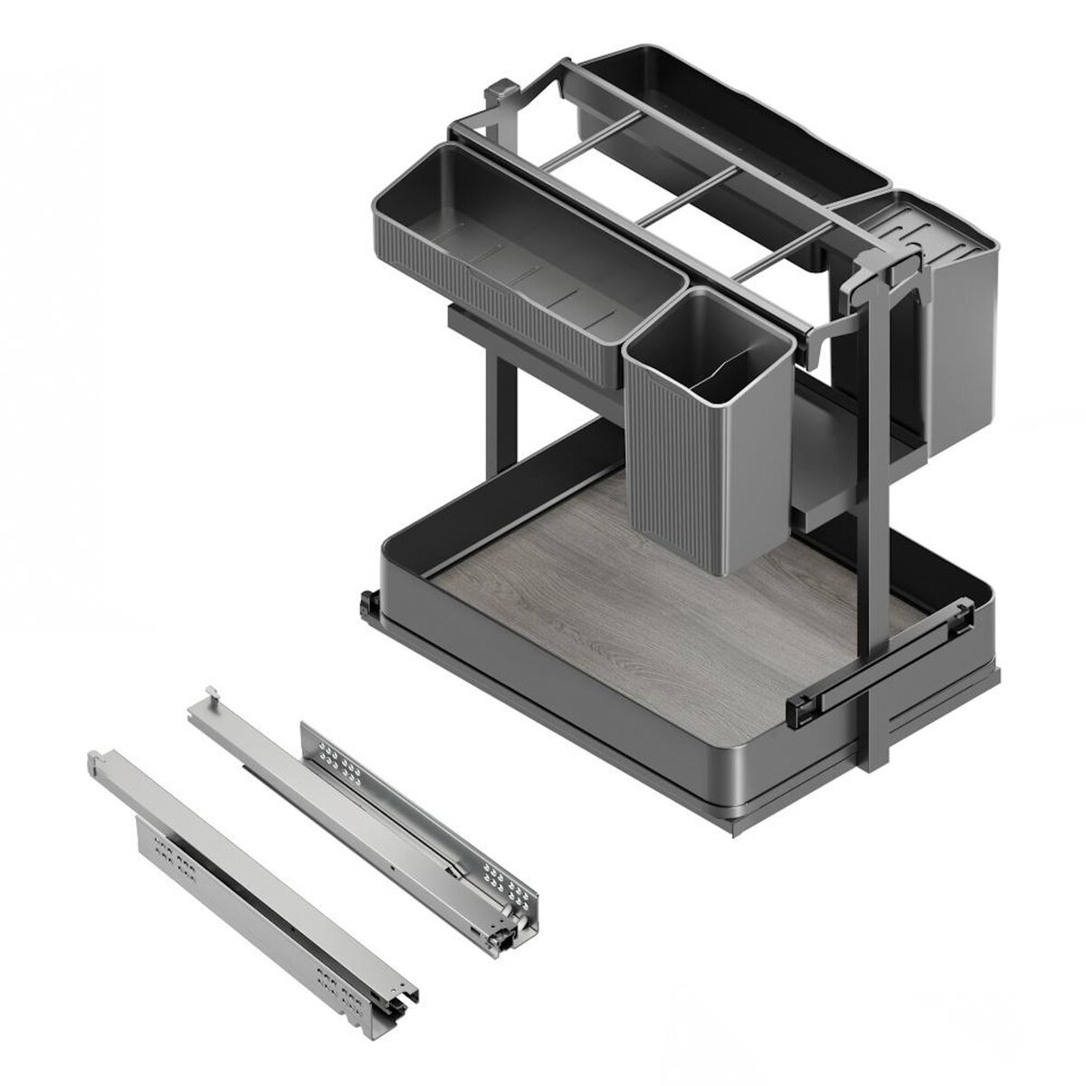 EMUCA SRL Chariot extractible avec paniers et accessoires Harmony avec fermeture à amortie -  Module largeur 400mm hauteur 700mm -  Acier et Bois -  Gris anthracite