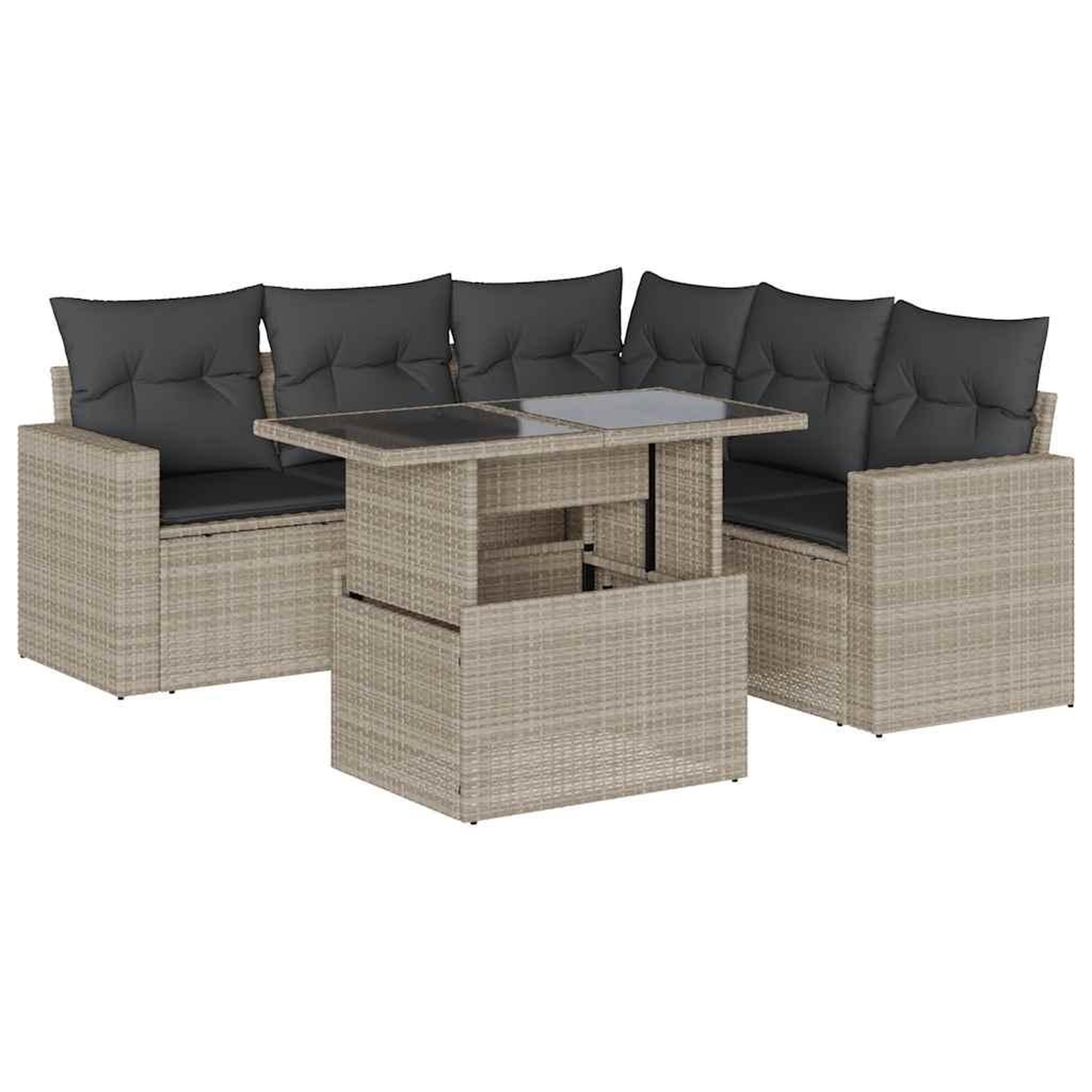 Voir la diapositive 2 : VIDAXL Salon de jardin 6 pcs avec coussins gris clair resine tressee