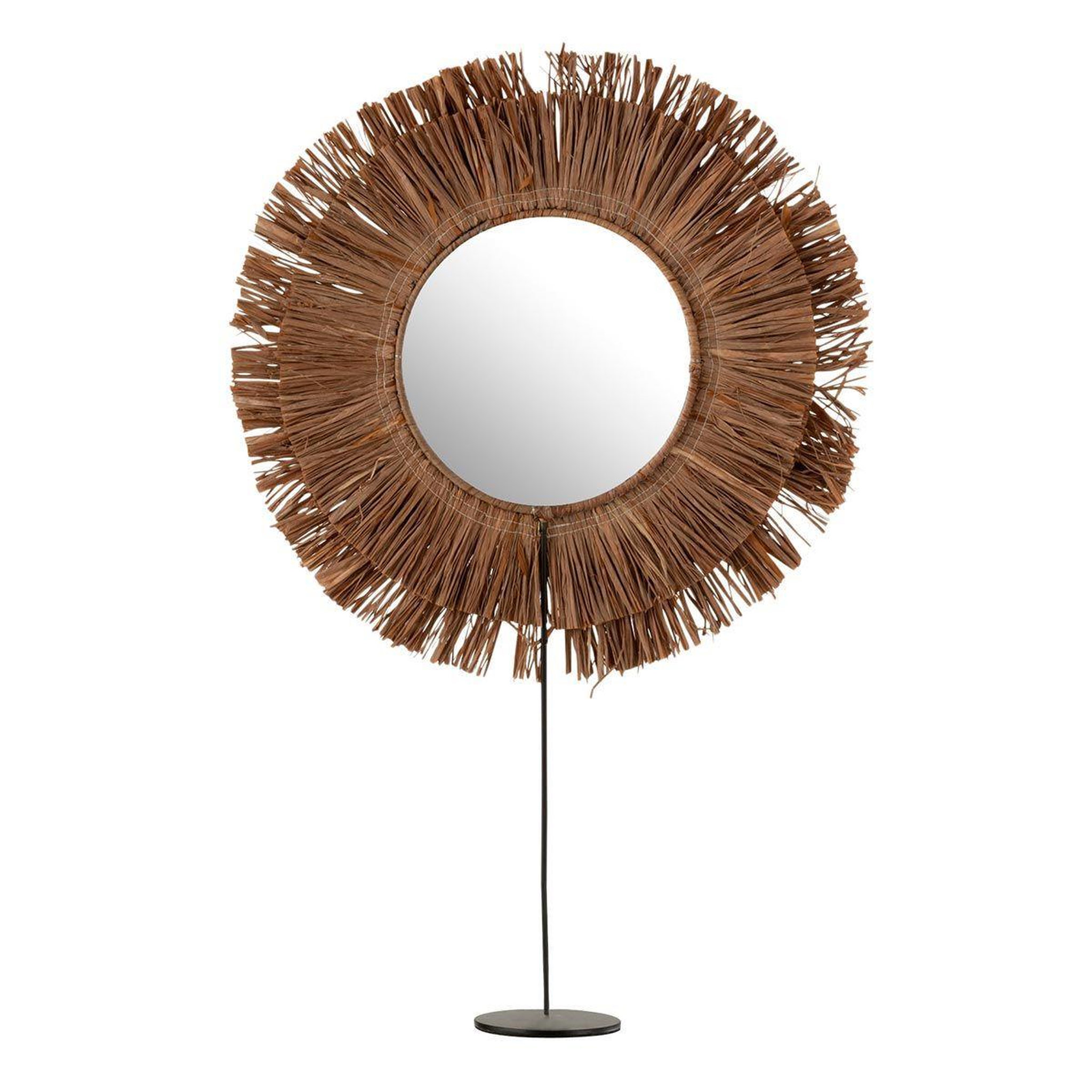 Voir la diapositive 1 : J-LINE Miroir sur Pied en Raphia  Saffron  50cm Marron