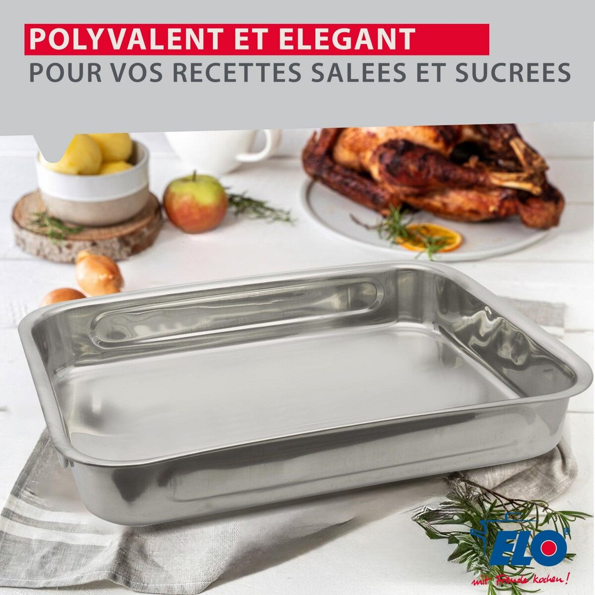ELO Plat four en inox rectangulaire 27,5 x 20,4 x 6 cm en extérieur Elo Edition Red