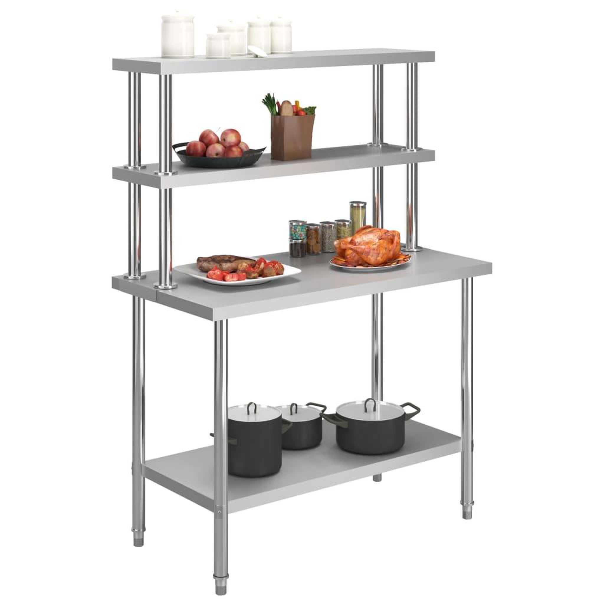 Voir la diapositive 2 : VIDAXL Table de travail de cuisine avec etagere 120x60x150 cm Inox