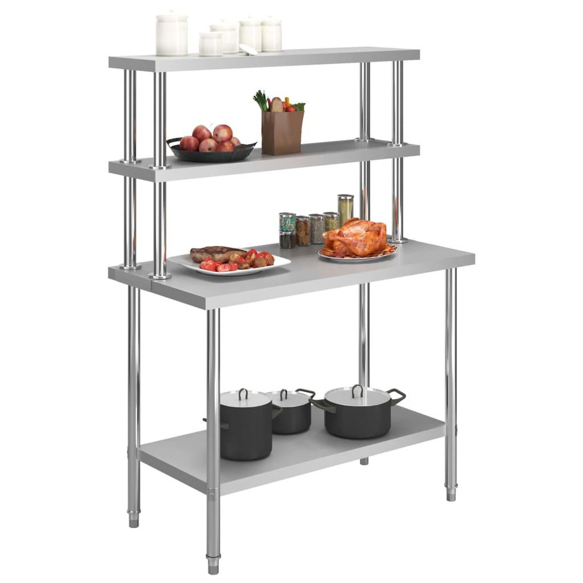 VIDAXL Table de travail de cuisine avec etagere 120x60x150 cm Inox