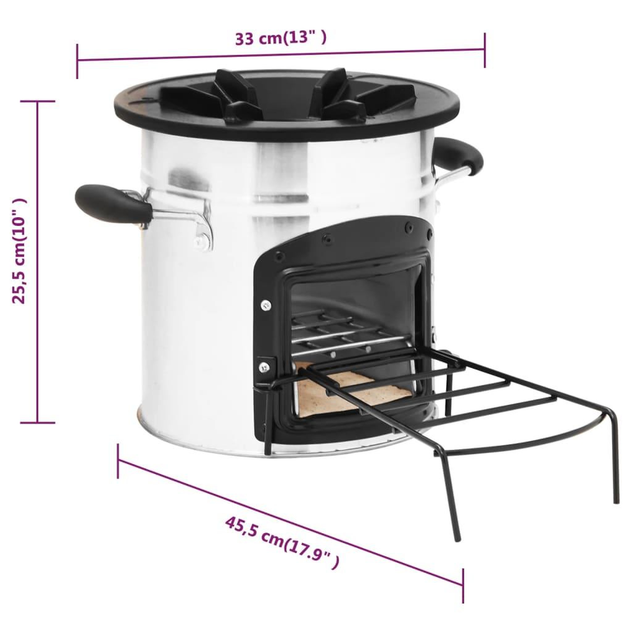 Voir la diapositive 6 : VIDAXL Poele a bois de camping Argente 45,5x33x25,5cm Acier inoxydable
