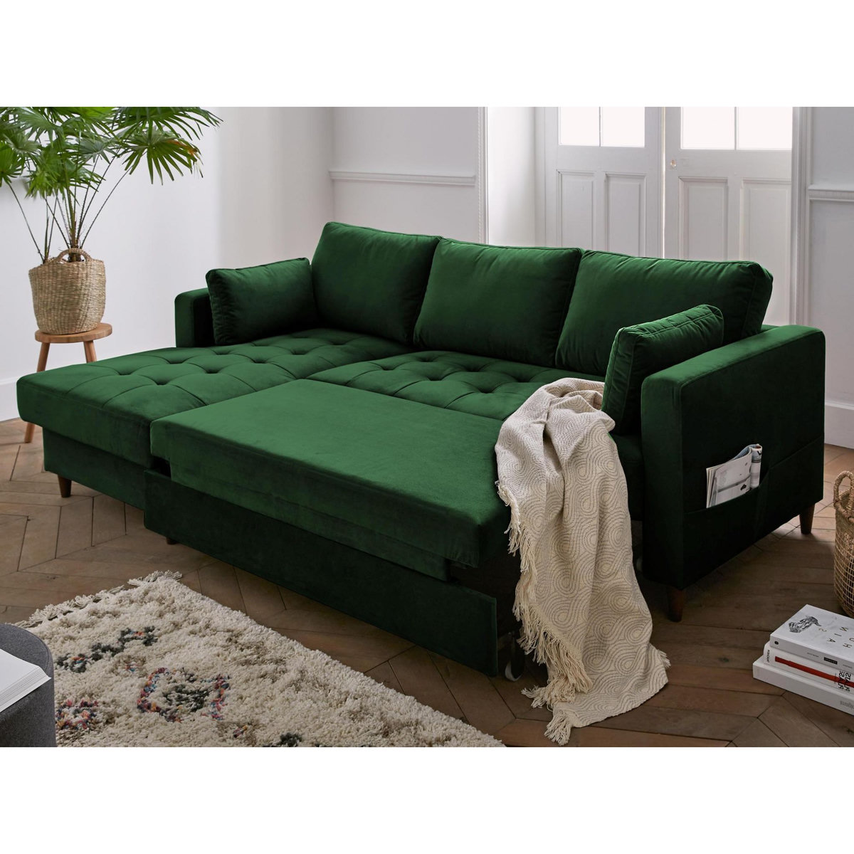 LISA DESIGN Anna - canapé d'angle gauche - 4 places - convertible avec coffre - en velours