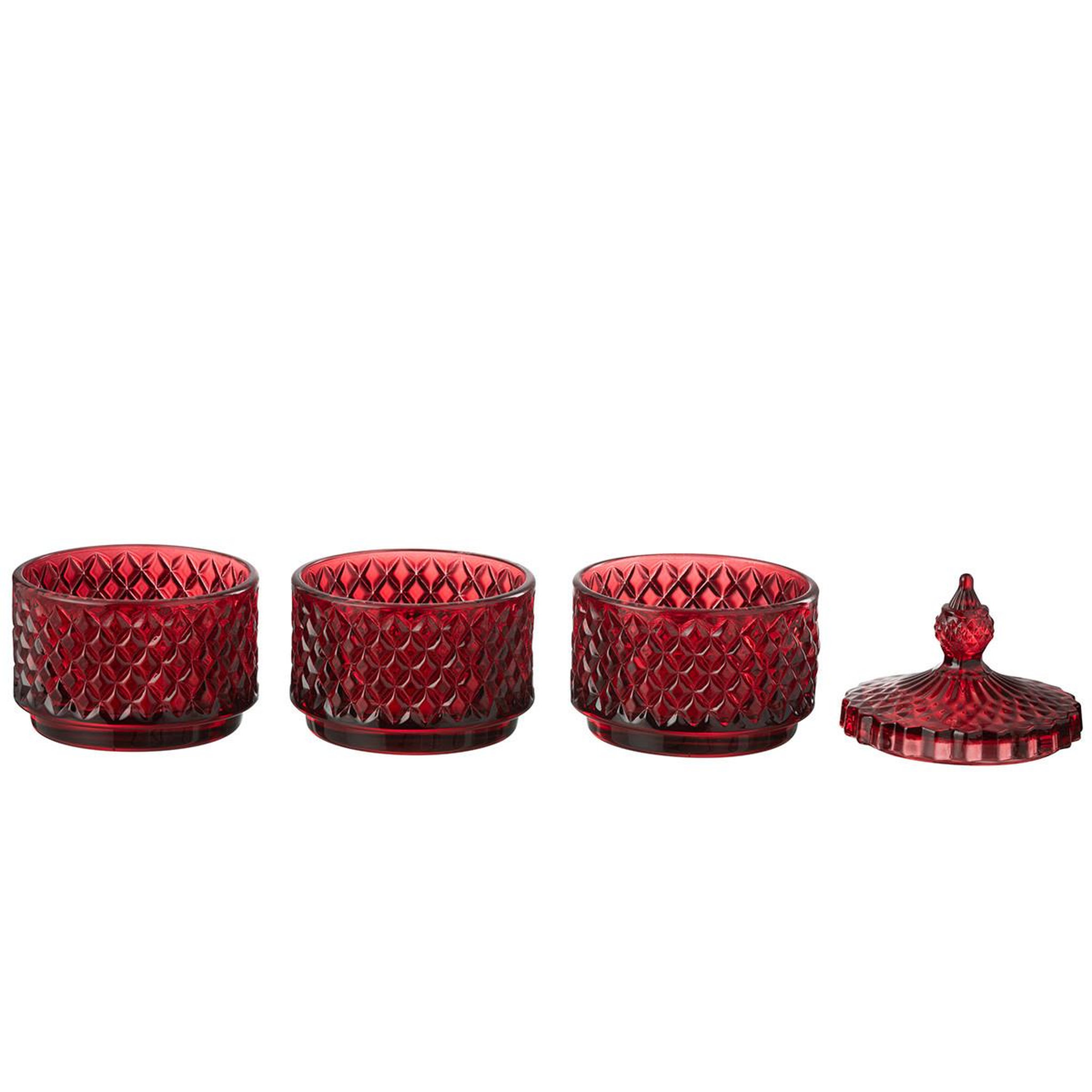 Voir la diapositive 2 : J-LINE Boîte déco en verre  3 étages  20cm rouge