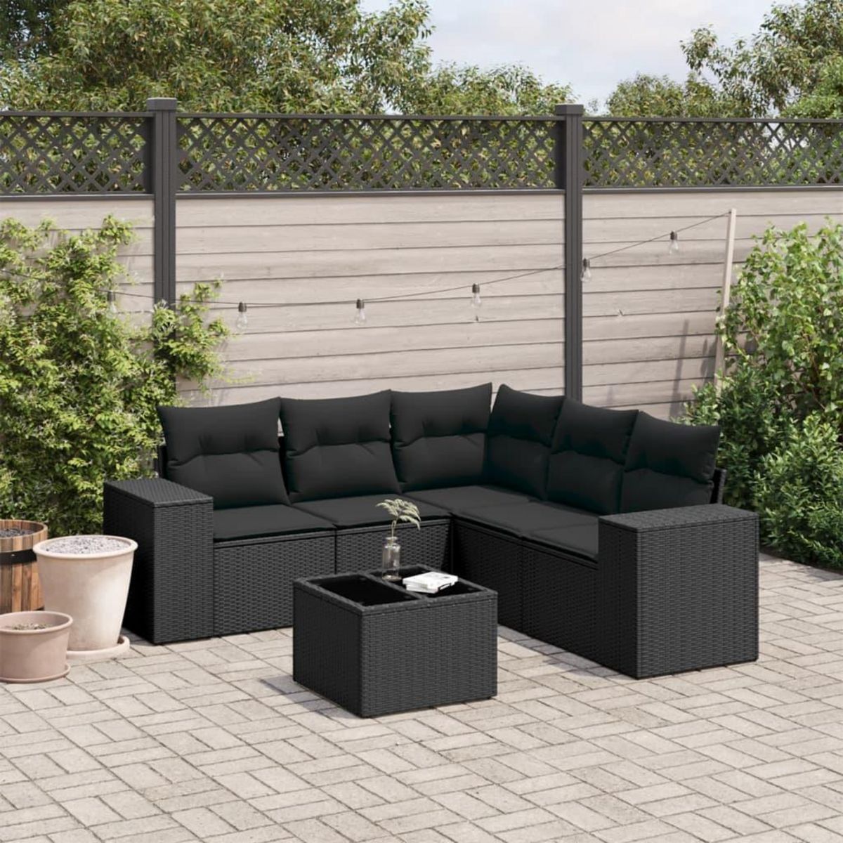 VIDAXL Salon de jardin 6 pcs avec coussins noir resine tressee