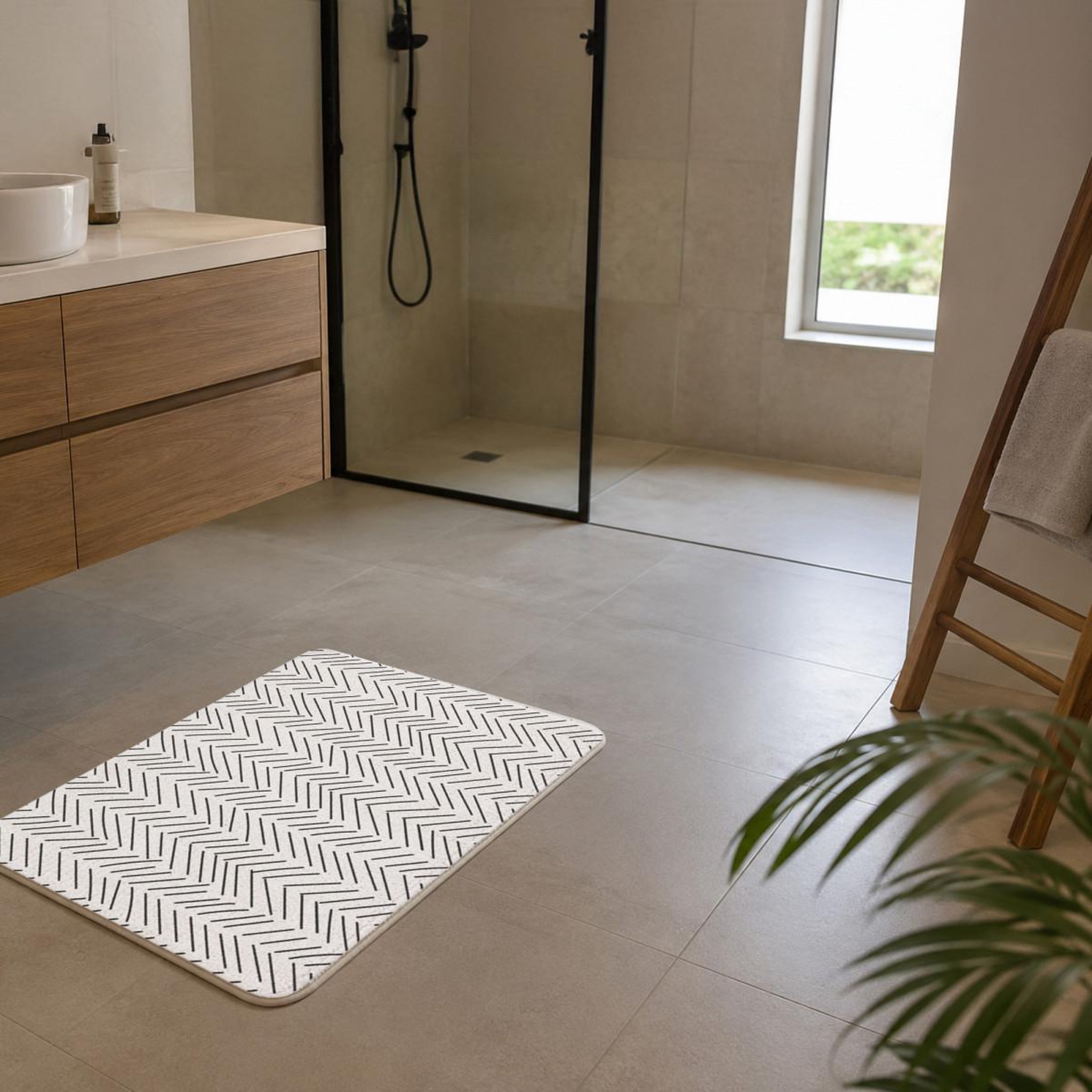Voir la diapositive 2 : GUY LEVASSEUR Tapis de bain antidérapant imprimé chevron 50x80cm